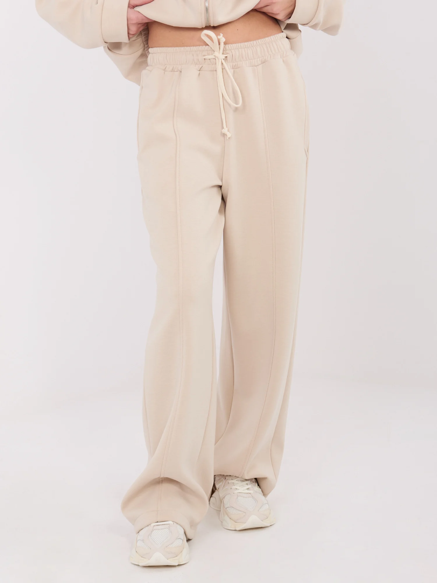 Pantaloni Dama Larga, Guler inalt, WESTEENE, Bej Casual - Image 2