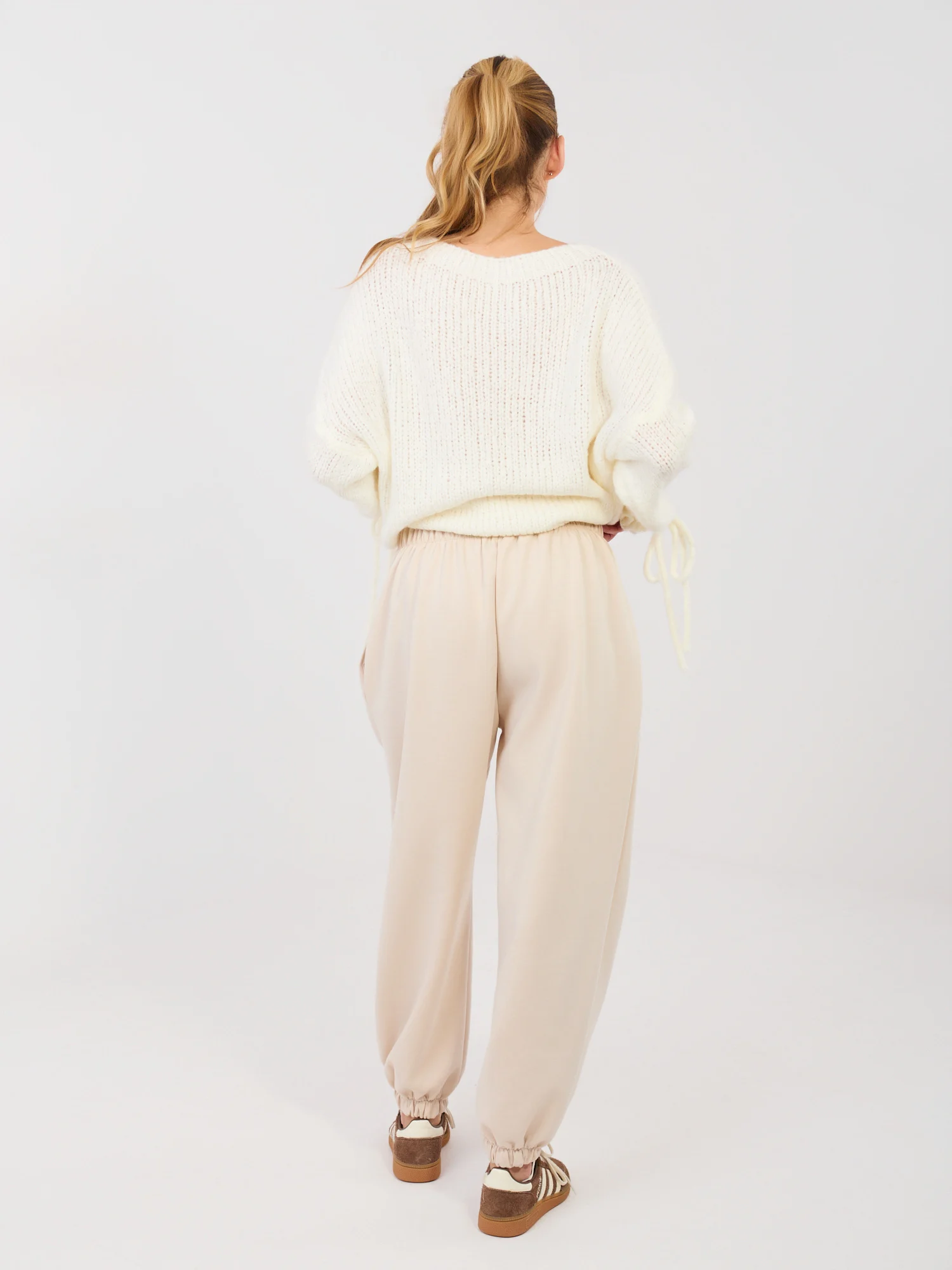 Pantaloni Dama Mansete elastice, Viscoza, ITALY MODA, Bej Eleganta Office - imagine 5