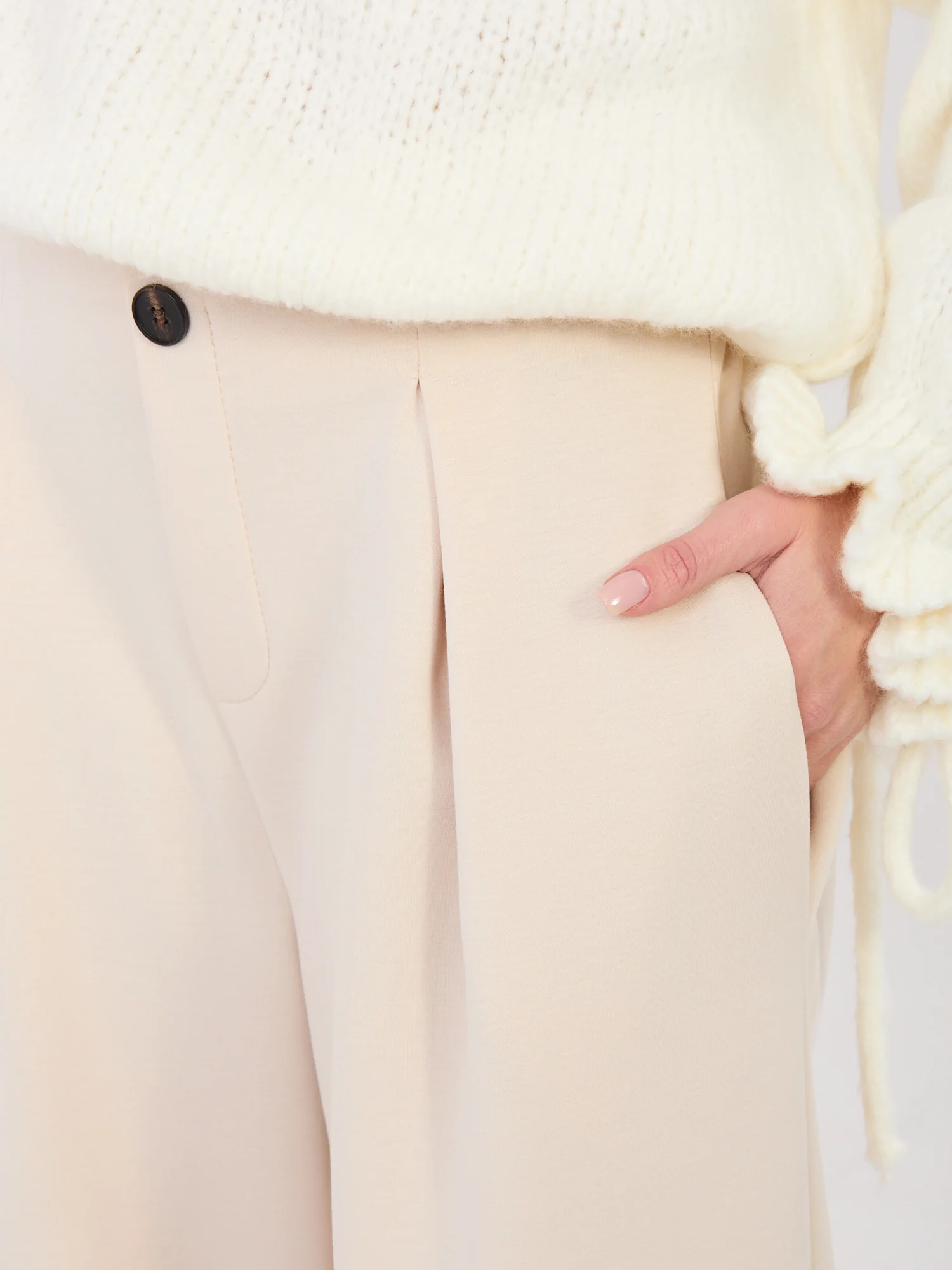 Pantaloni Dama Mansete elastice, Viscoza, ITALY MODA, Bej Eleganta Office - imagine 4