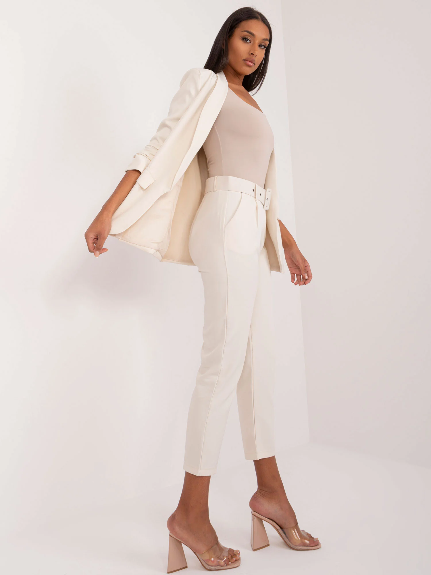 Pantaloni Dama Elegant, Guler inalt, Och Bella, Bej Eleganta Office - Image 6