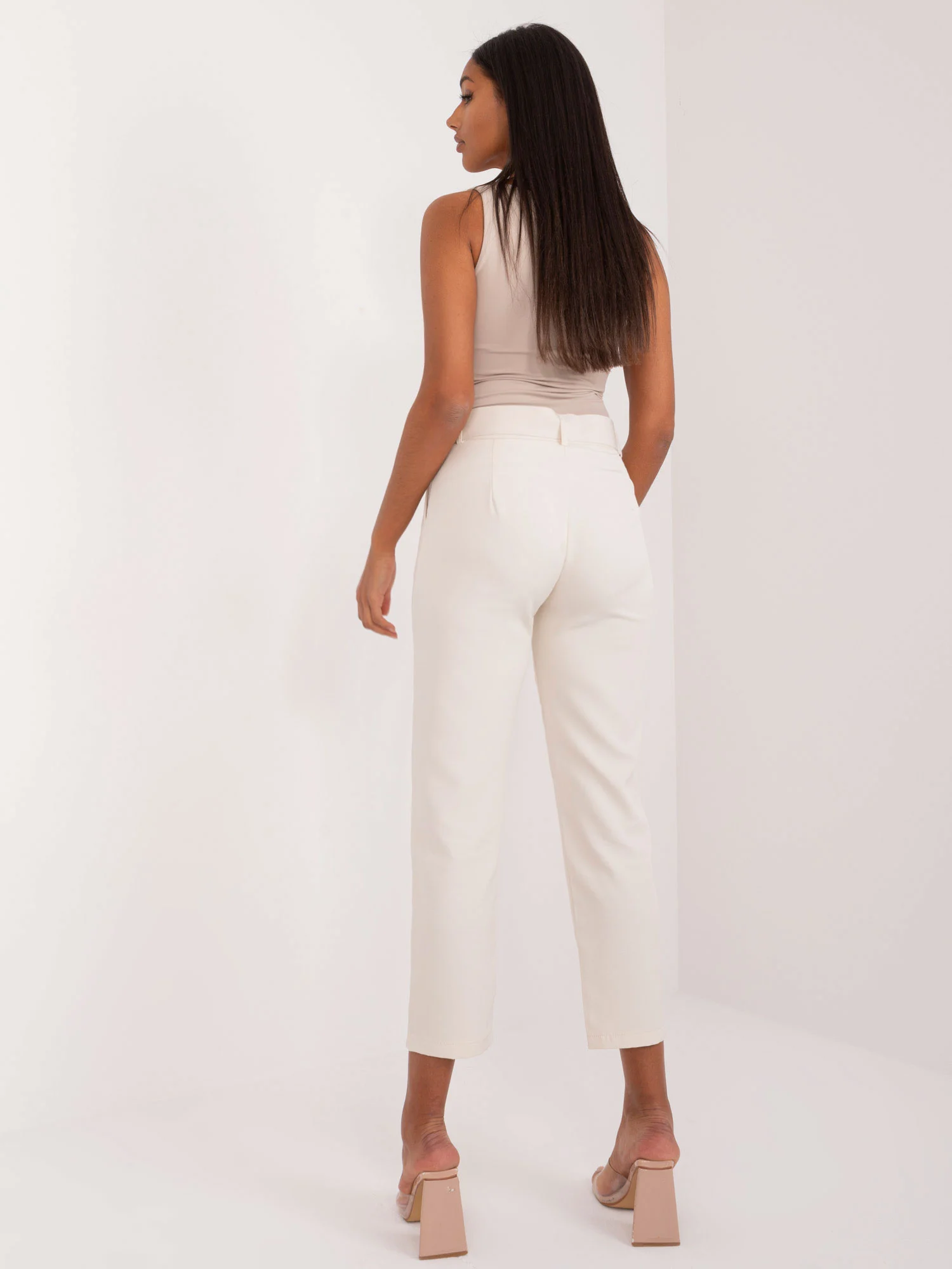 Pantaloni Dama Elegant, Guler inalt, Och Bella, Bej Eleganta Office - Image 3
