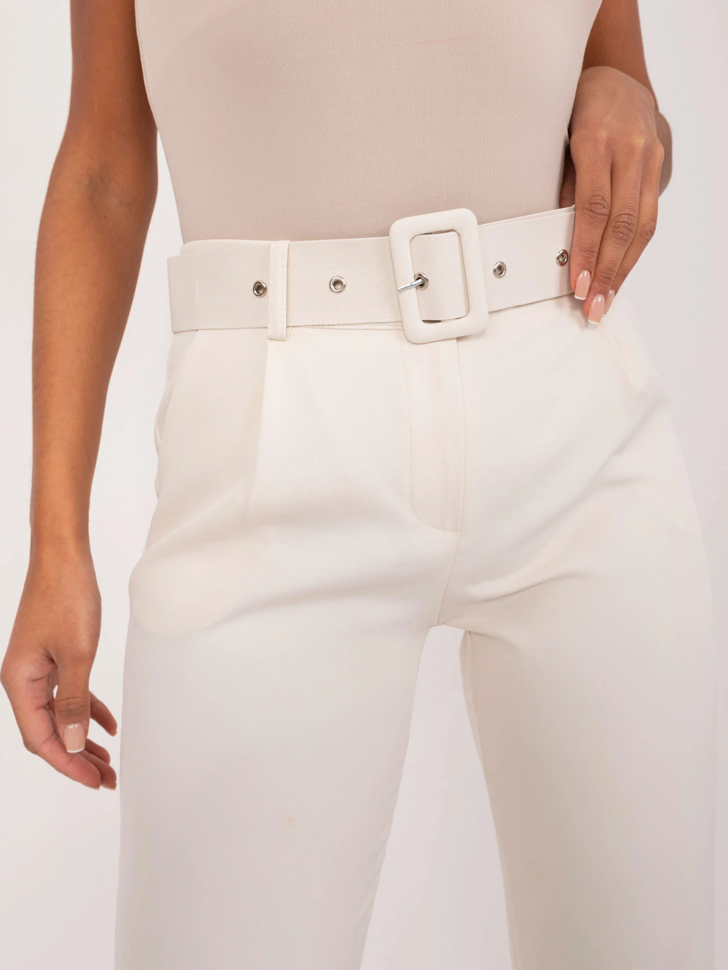 Pantaloni Dama Elegant, Guler inalt, Och Bella, Bej Eleganta Office - Image 4