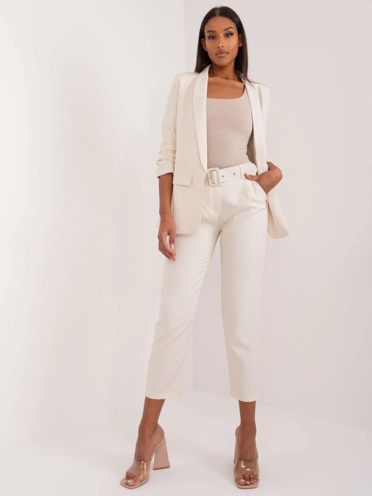 Pantaloni Dama Elegant, Guler inalt, Och Bella, Bej Eleganta Office - Image 5