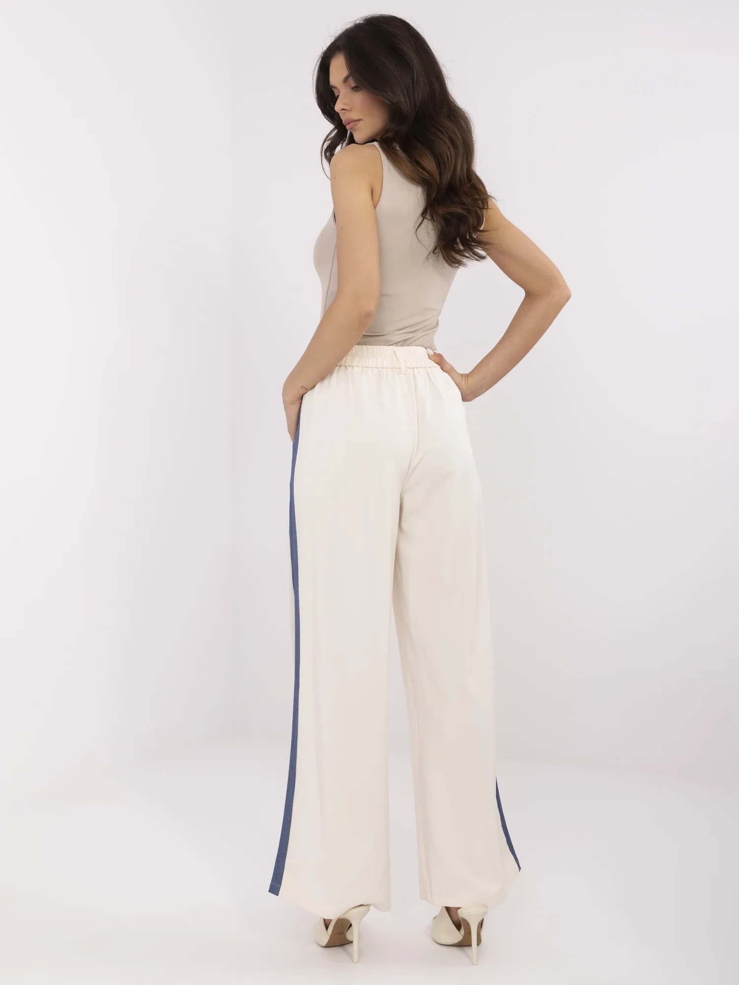 Pantaloni Dama Larga, Guler inalt, Vinceotto, Bej Casual - imagine 4