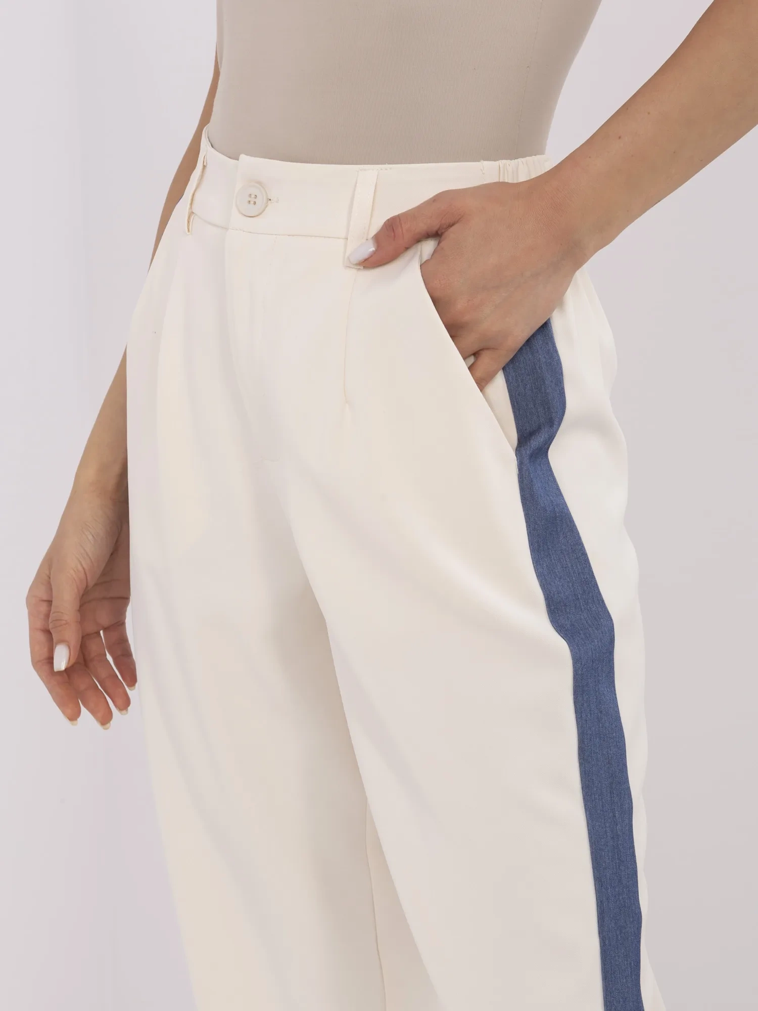 Pantaloni Dama Larga, Guler inalt, Vinceotto, Bej Casual - imagine 2
