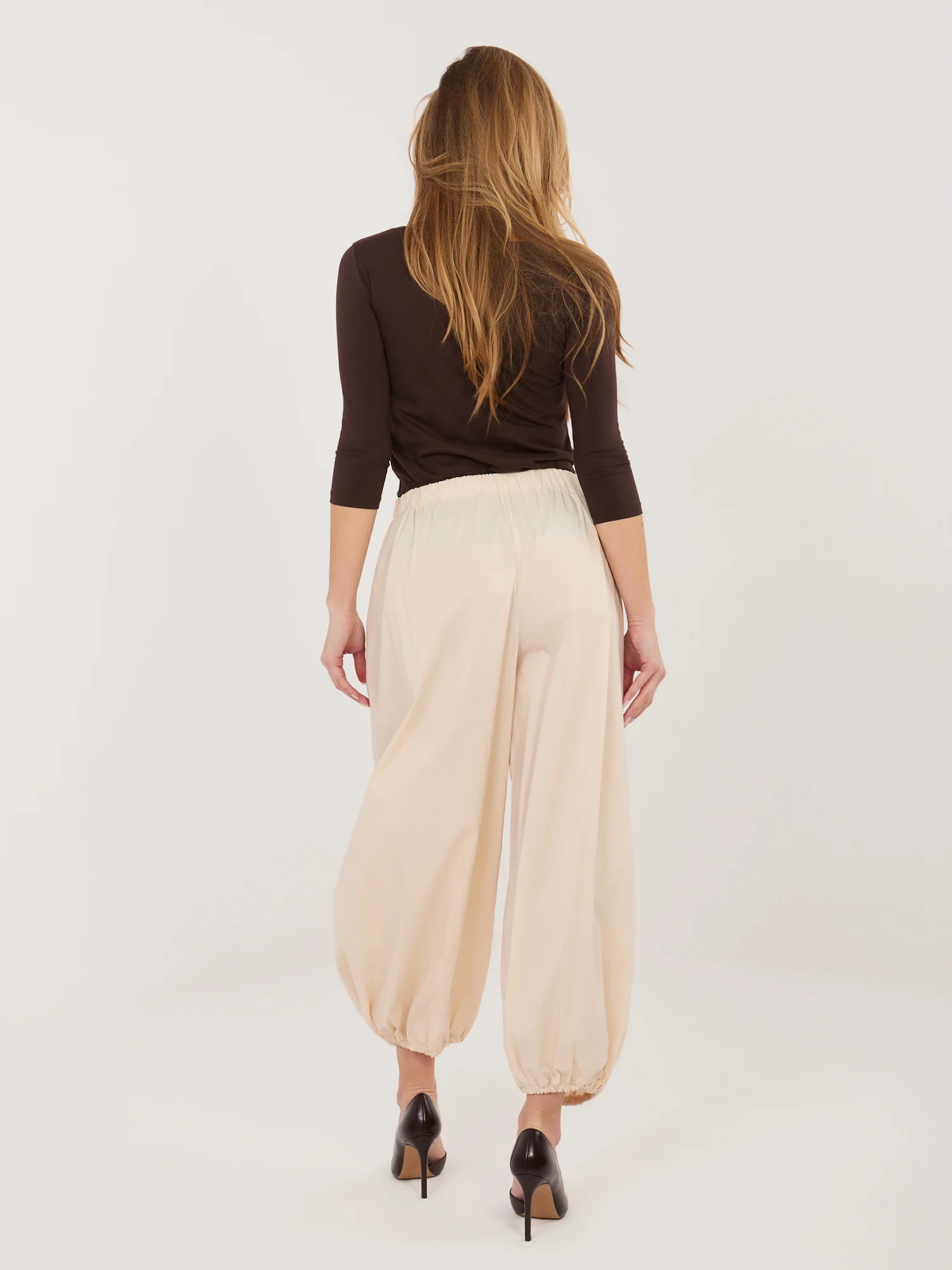 Pantaloni Dama 7/8, Mansete elastice, RUE PARIS, Bej Casual - imagine 6