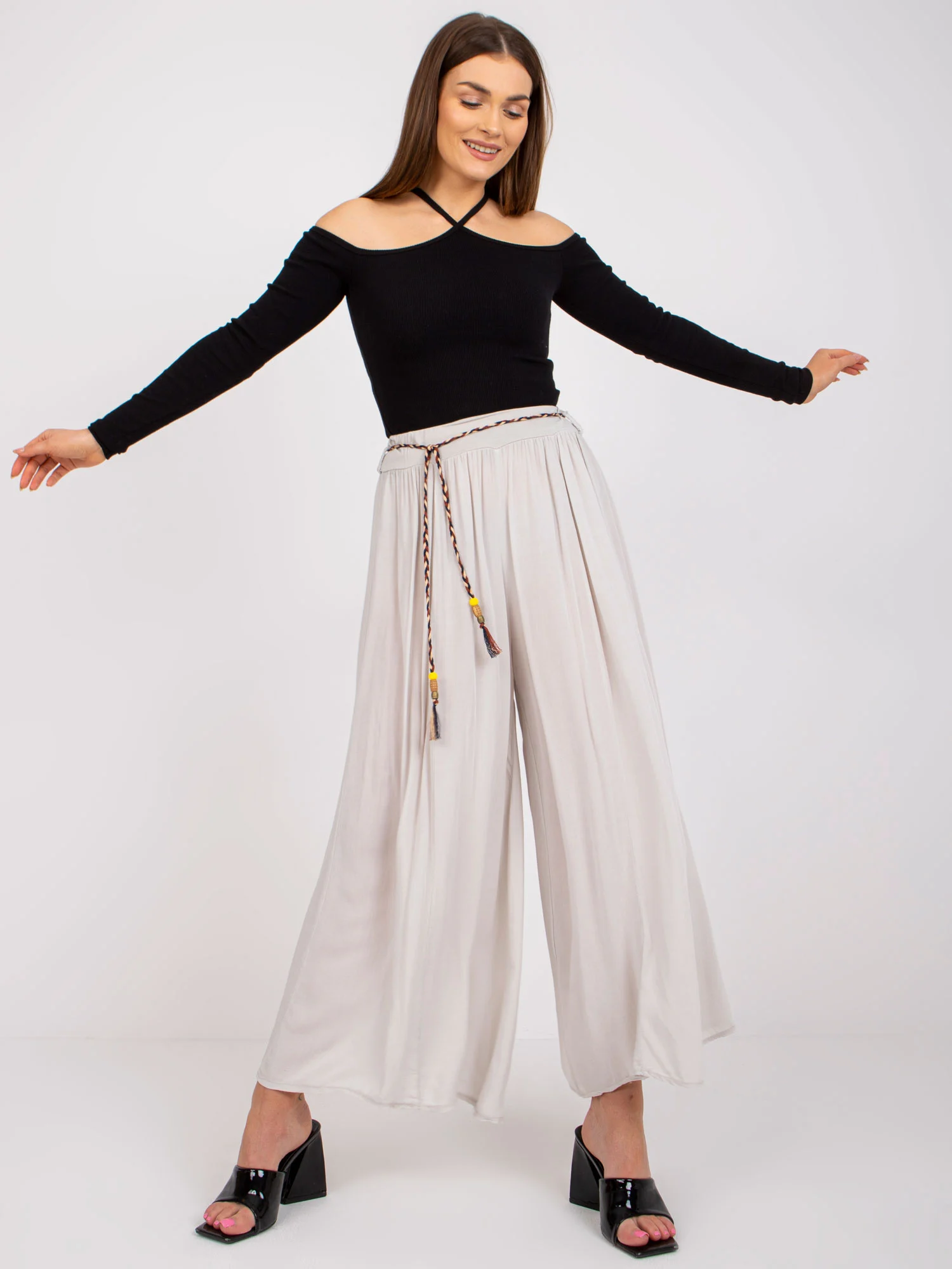 Pantaloni Dama Lunga, Larga, Och Bella, Bej Casual - imagine 4