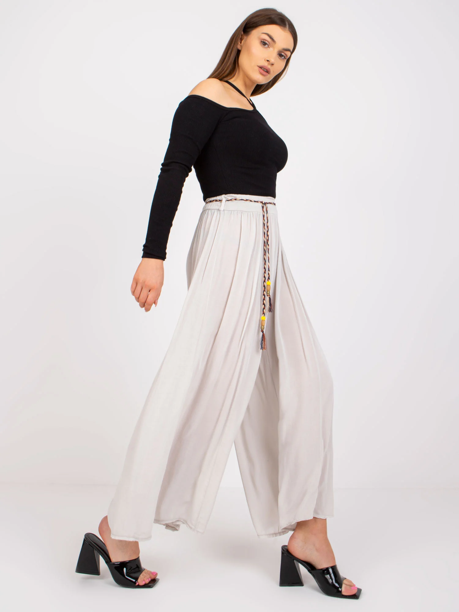 Pantaloni Dama Lunga, Larga, Och Bella, Bej Casual - imagine 5