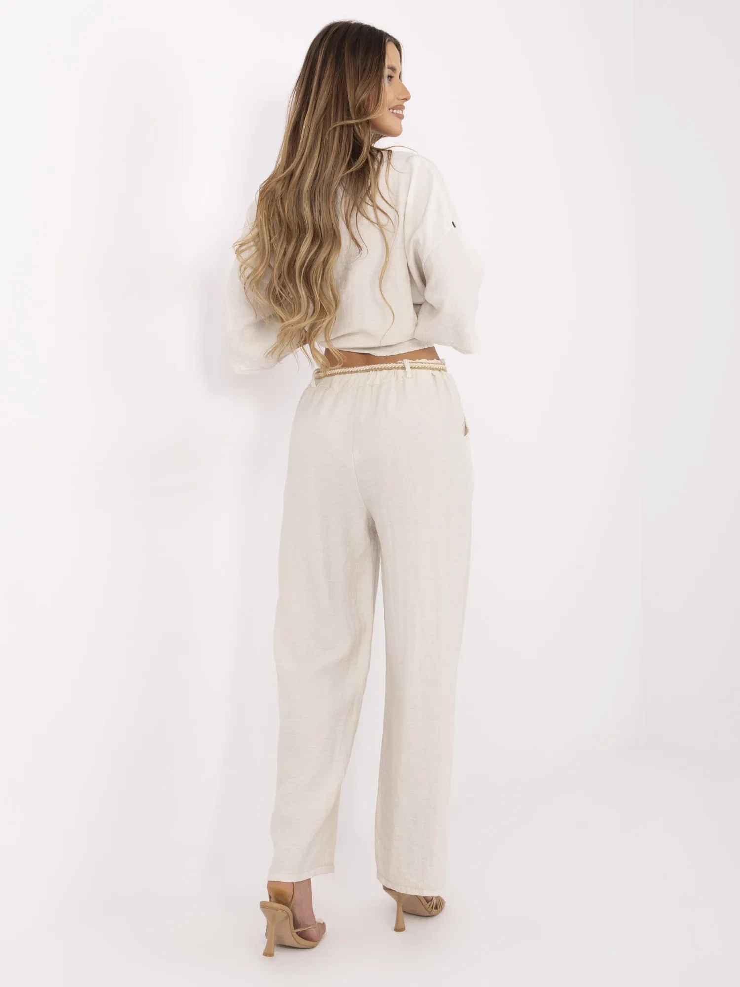 Pantaloni Dama Boho, Guler inalt, ITALY MODA, Bej - imagine 2