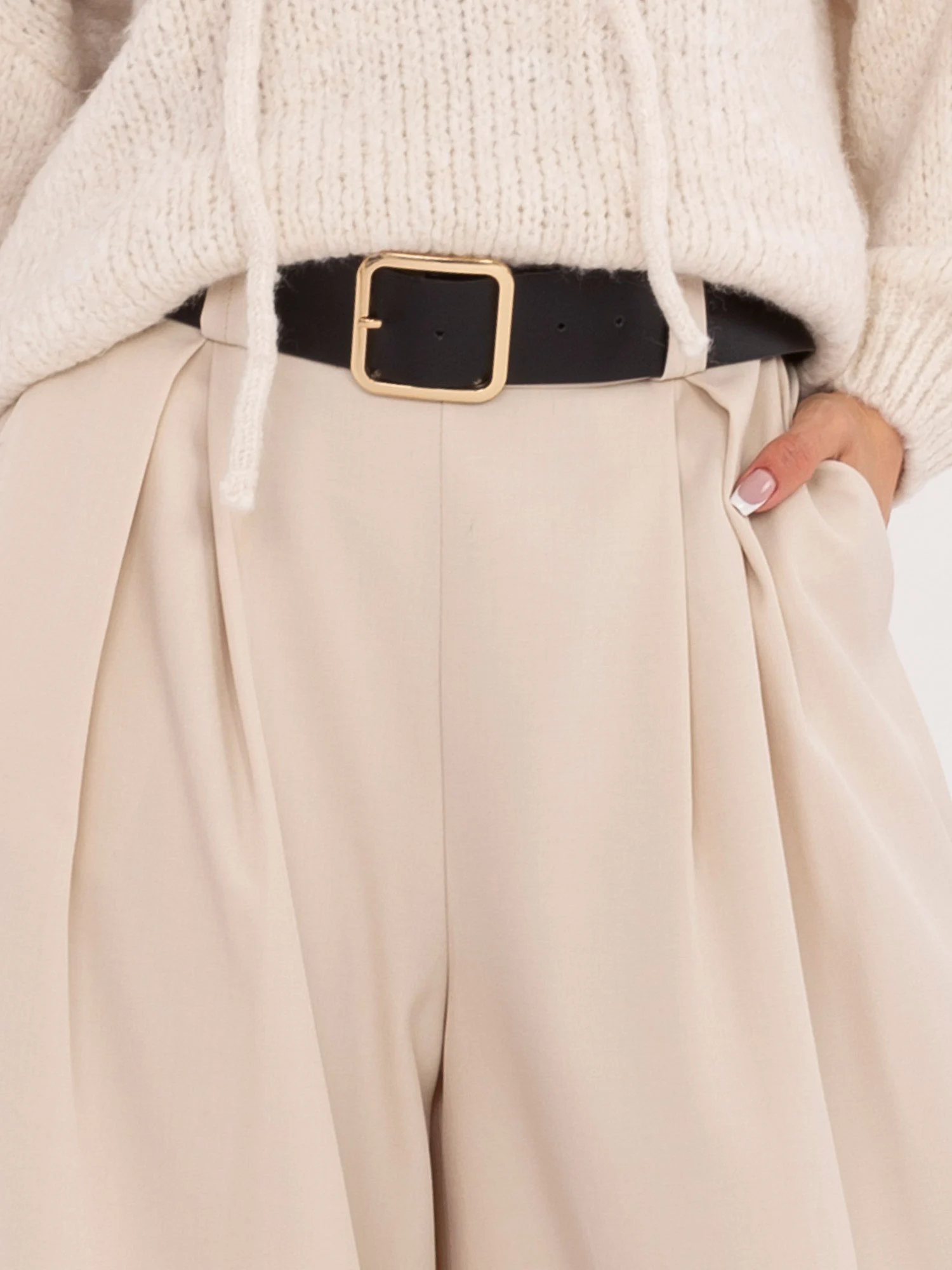 Pantaloni Dama Lunga, Elegant, MODA ITALY, Bej Eleganta Office - imagine 3