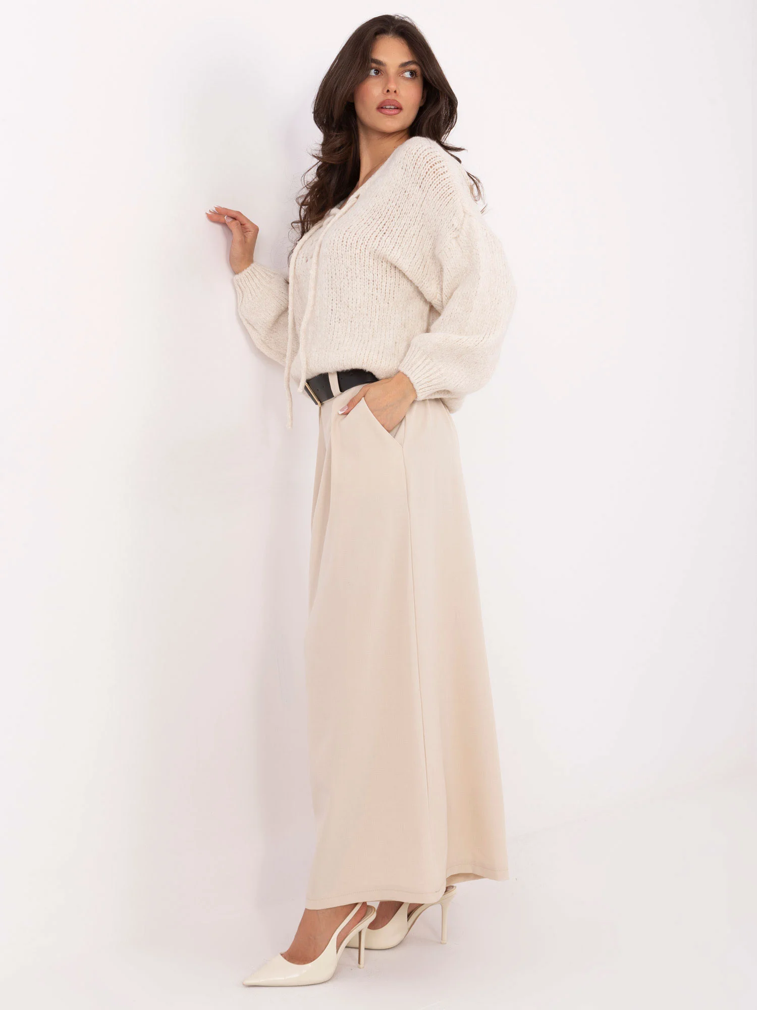 Pantaloni Dama Lunga, Elegant, MODA ITALY, Bej Eleganta Office - imagine 2