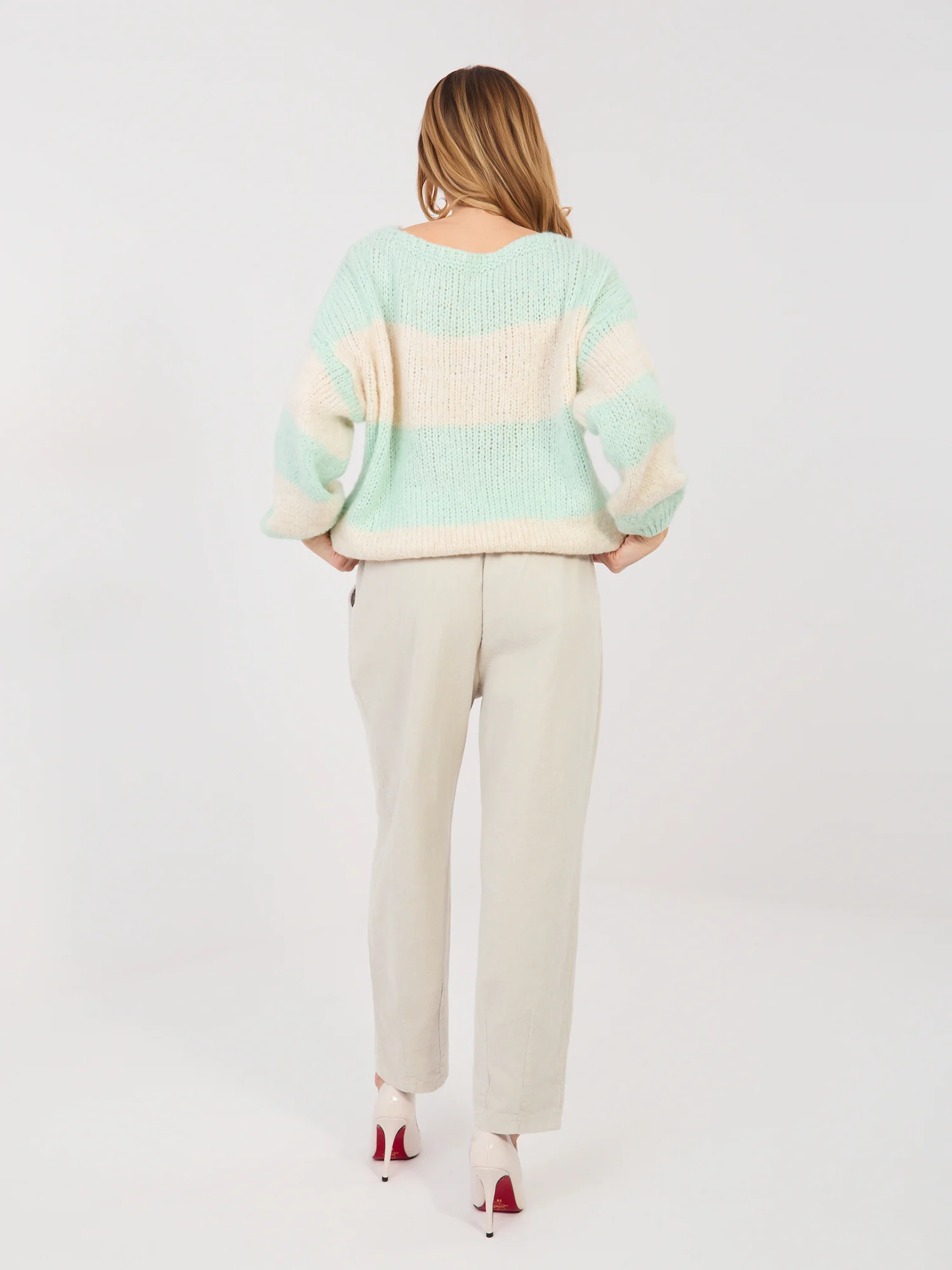 Pantaloni Dama Conica, Guler inalt, ITALY MODA, Bej Eleganta Office - imagine 6