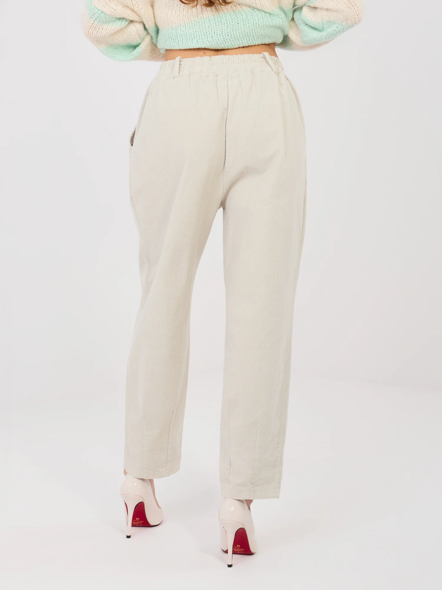Pantaloni Dama Conica, Guler inalt, ITALY MODA, Bej Eleganta Office - imagine 7