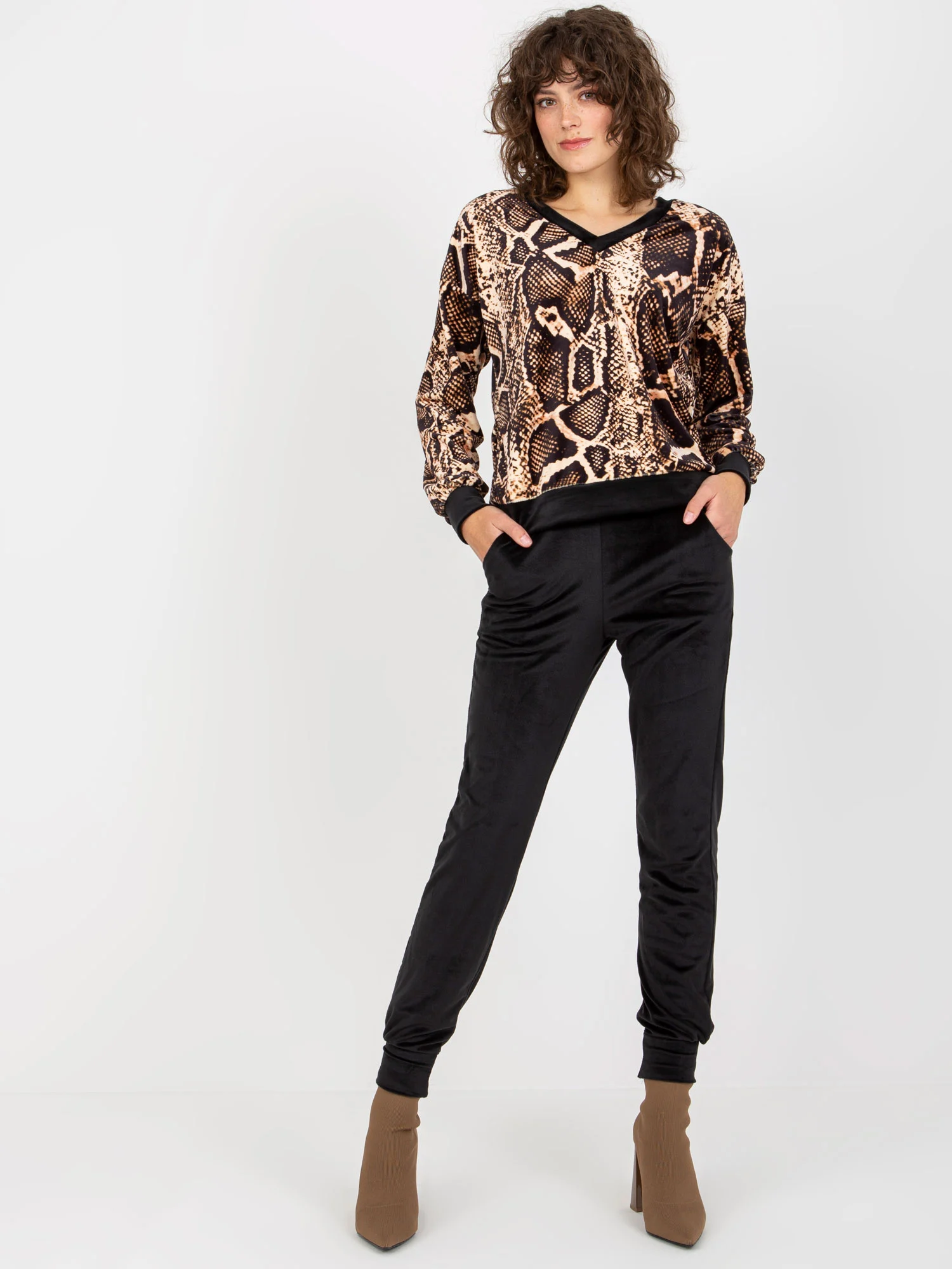 Compleu Dama Maneca lunga, Animal print, RUE PARIS, Bej Casual - imagine 4