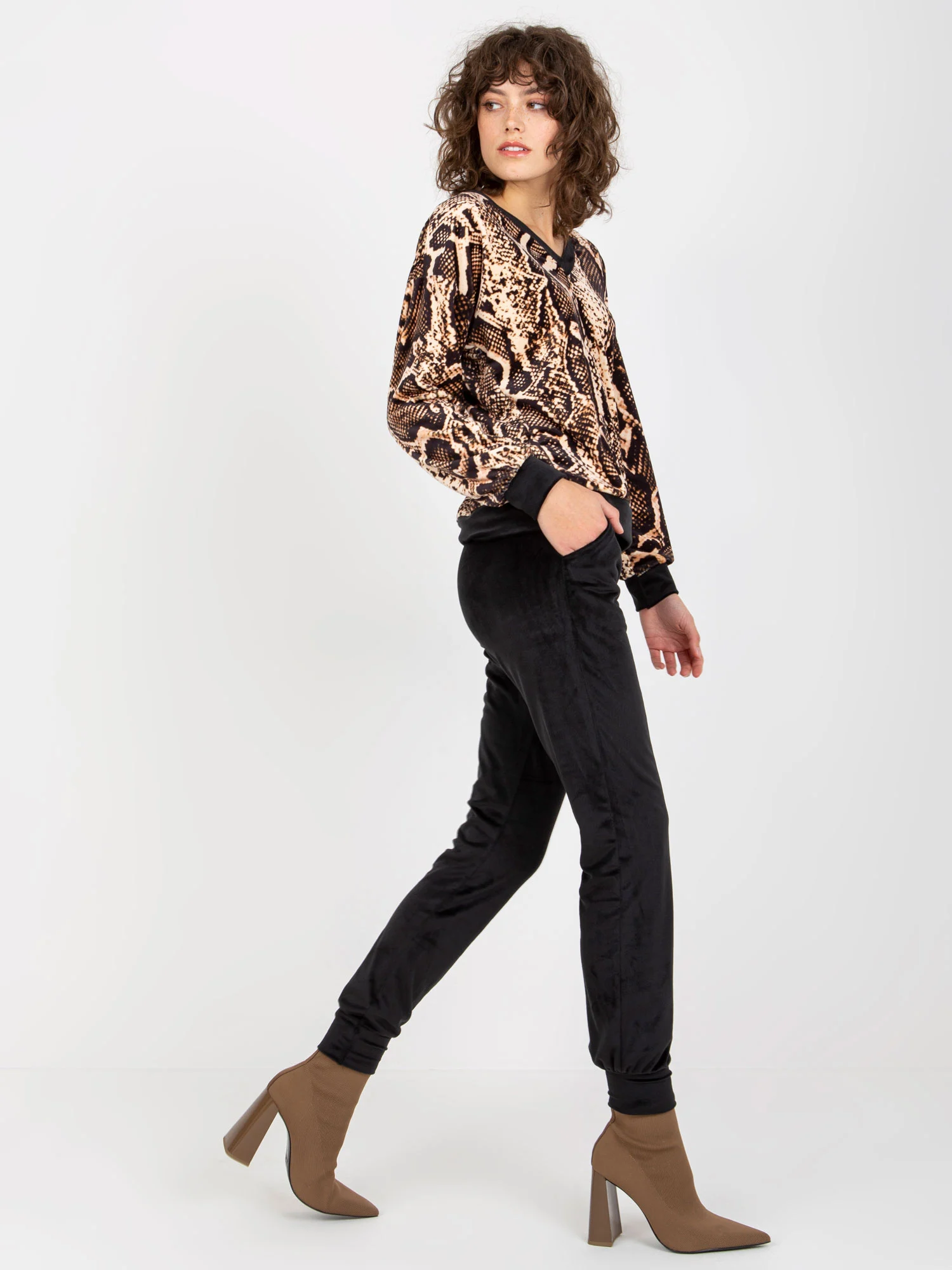 Compleu Dama Maneca lunga, Animal print, RUE PARIS, Bej Casual - imagine 3