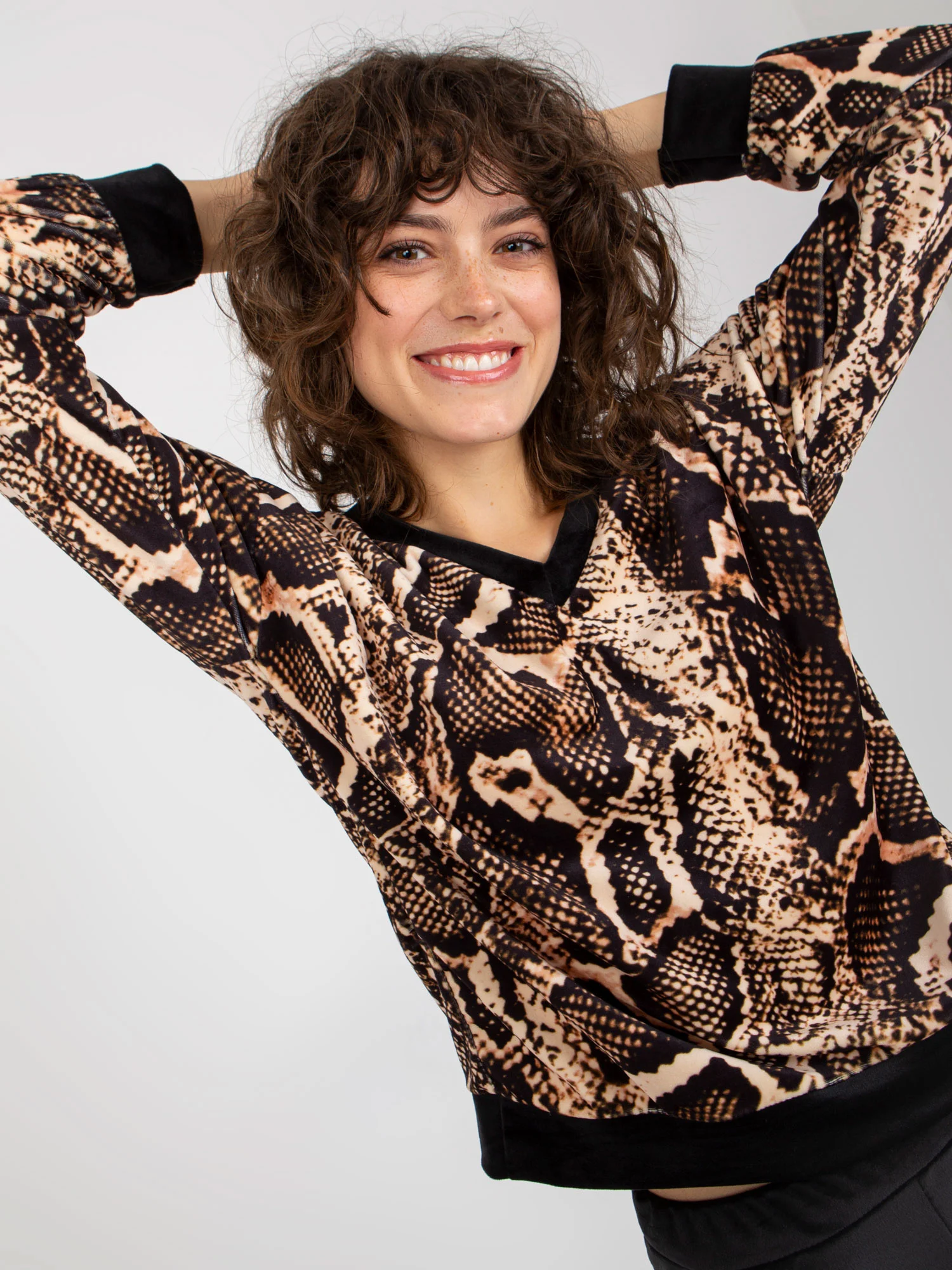 Compleu Dama Maneca lunga, Animal print, RUE PARIS, Bej Casual - imagine 7
