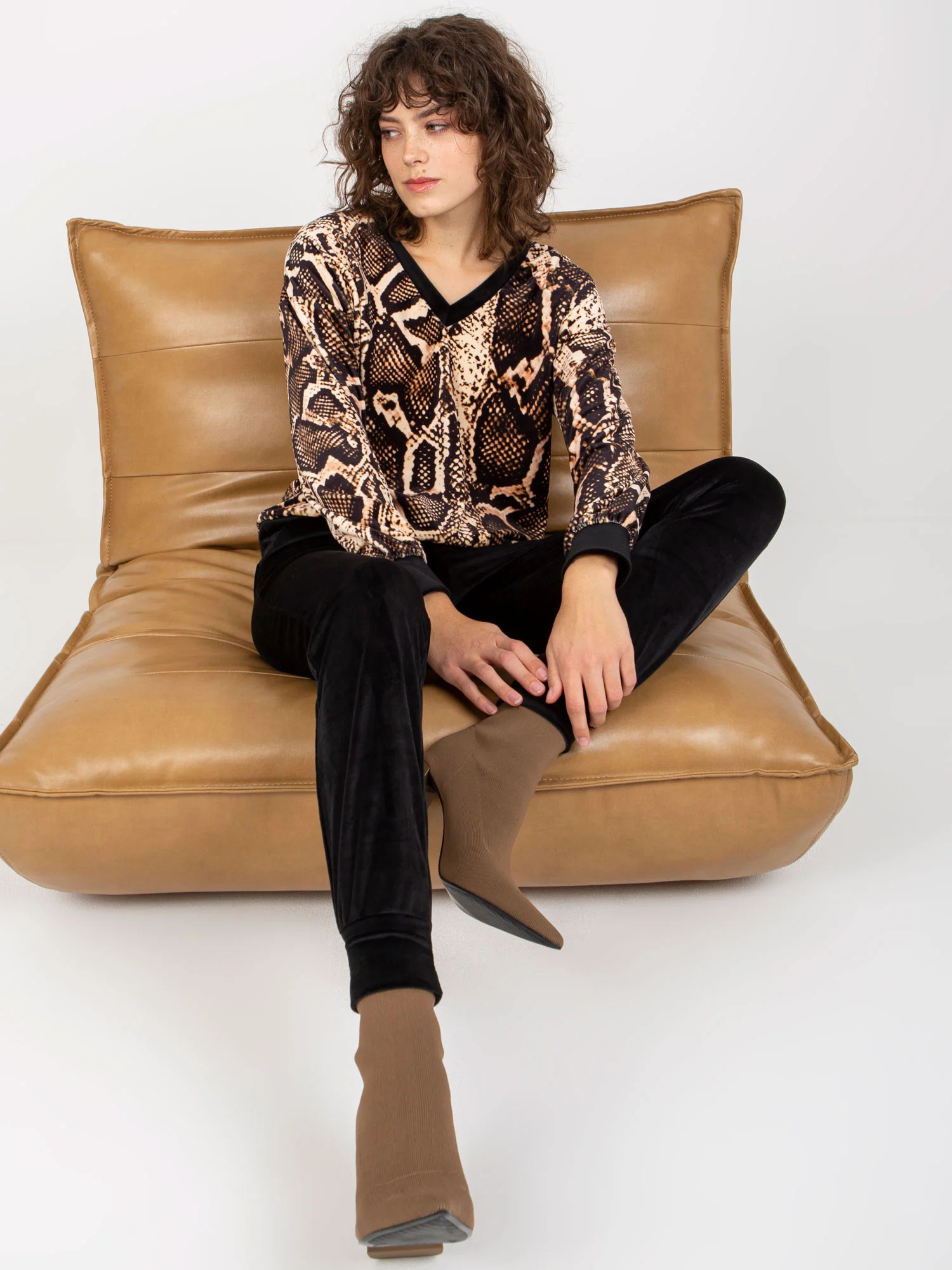 Compleu Dama Maneca lunga, Animal print, RUE PARIS, Bej Casual - imagine 2