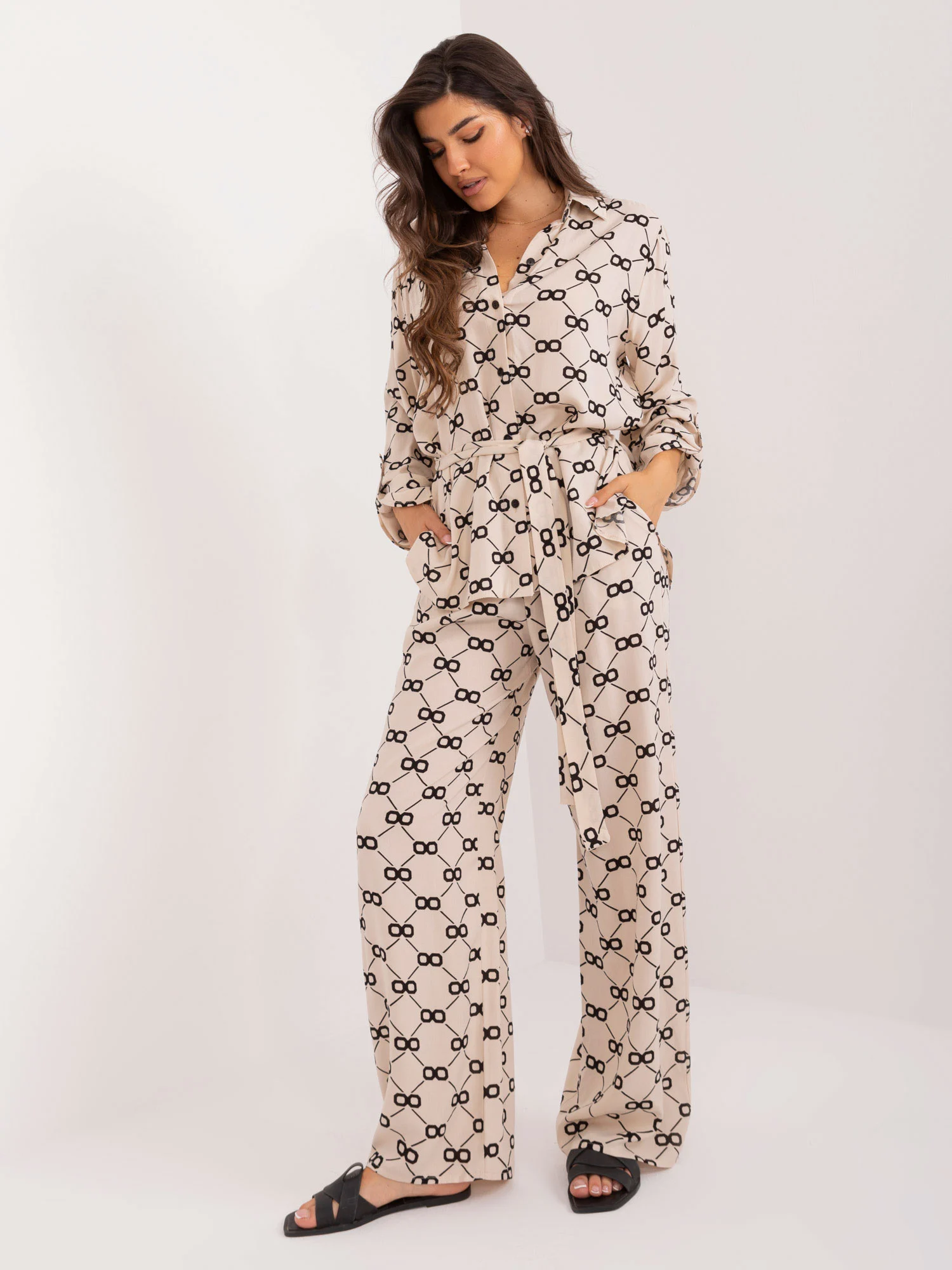 Compleu Dama Maneca lunga, Dreapta, LAKERTA, Bej Casual - imagine 6