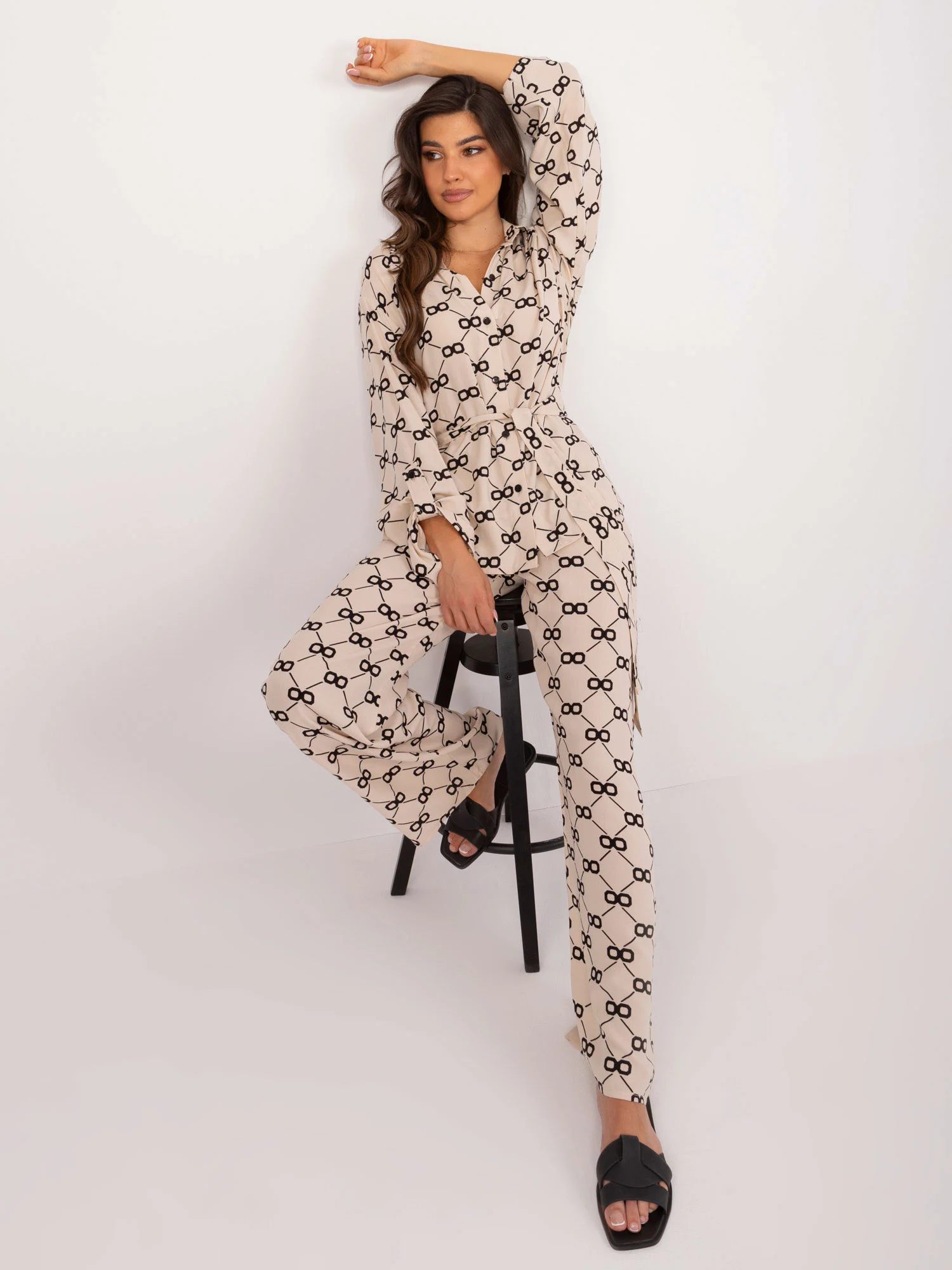 Compleu Dama Maneca lunga, Dreapta, LAKERTA, Bej Casual - imagine 4