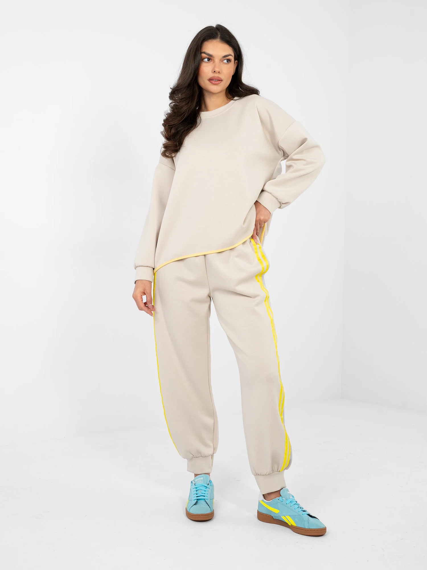 Compleu Dama Maneca lunga, Mansete elastice, RUE PARIS, Bej Casual - imagine 6