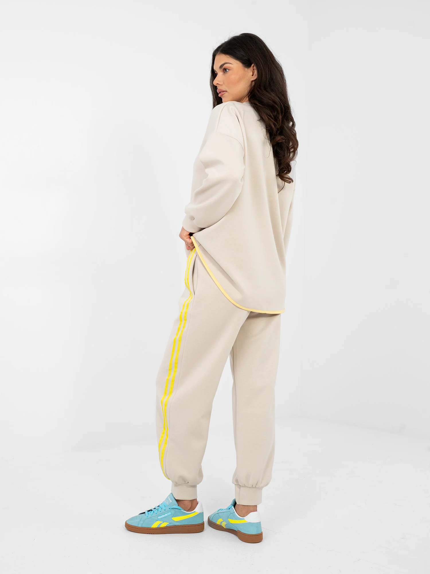 Compleu Dama Maneca lunga, Mansete elastice, RUE PARIS, Bej Casual - imagine 4