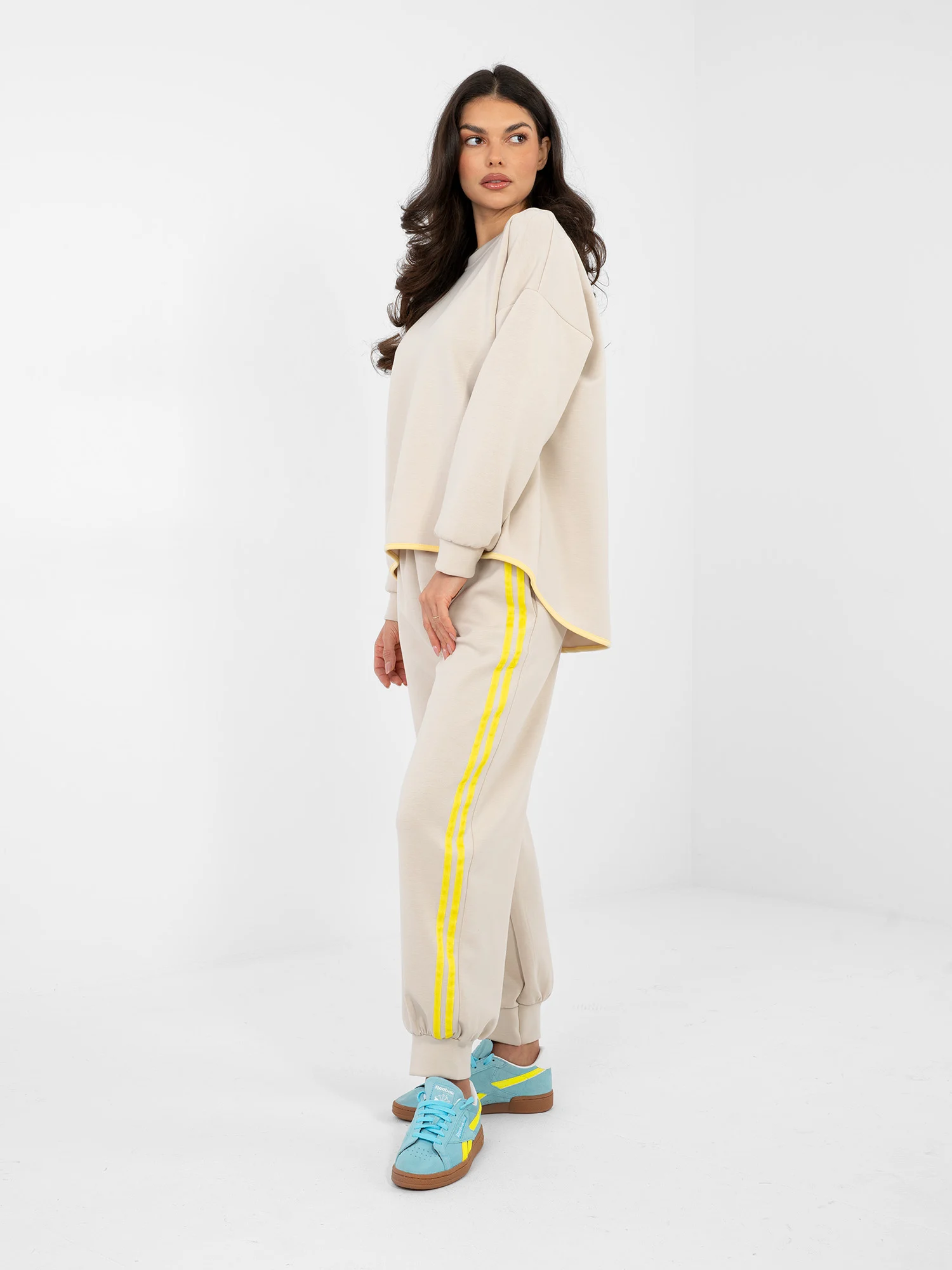 Compleu Dama Maneca lunga, Mansete elastice, RUE PARIS, Bej Casual - imagine 3