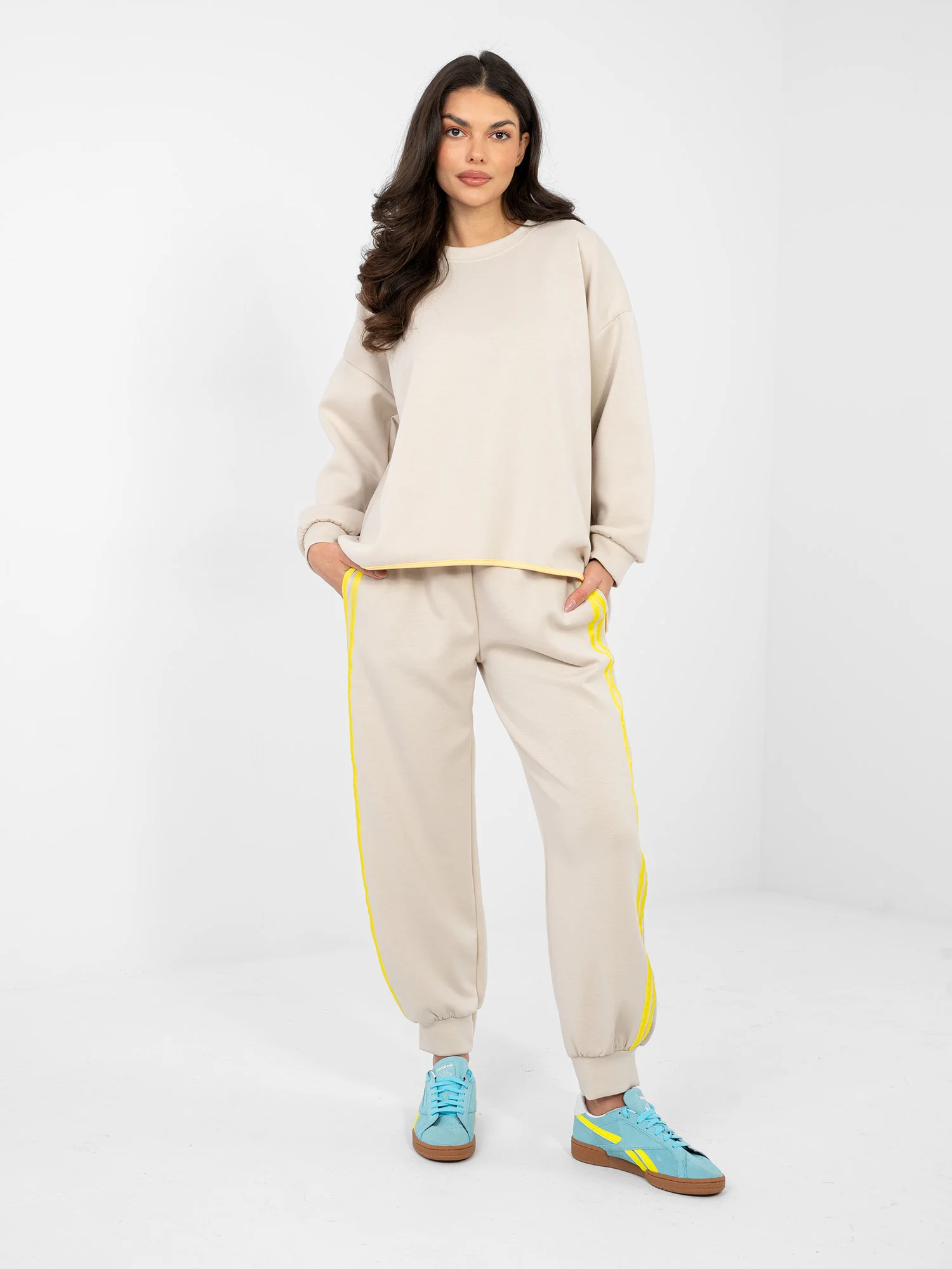 Compleu Dama Maneca lunga, Mansete elastice, RUE PARIS, Bej Casual - imagine 2