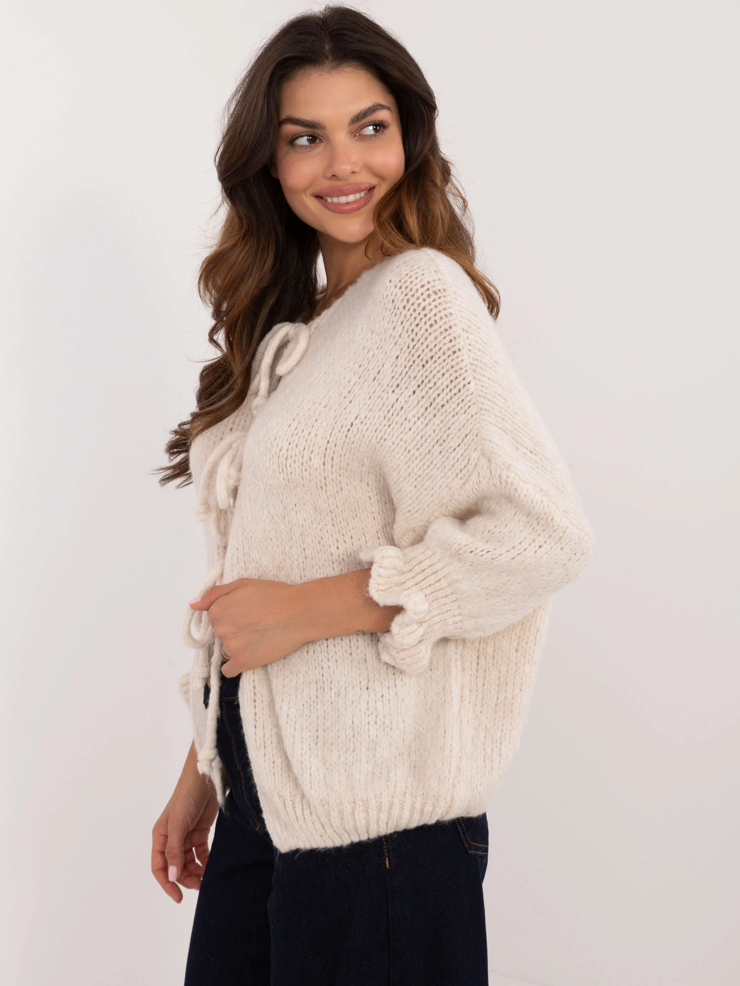 Pulover Dama Maneca 3/4, Guler inalt, ITALY MODA, Bej Casual - Image 5