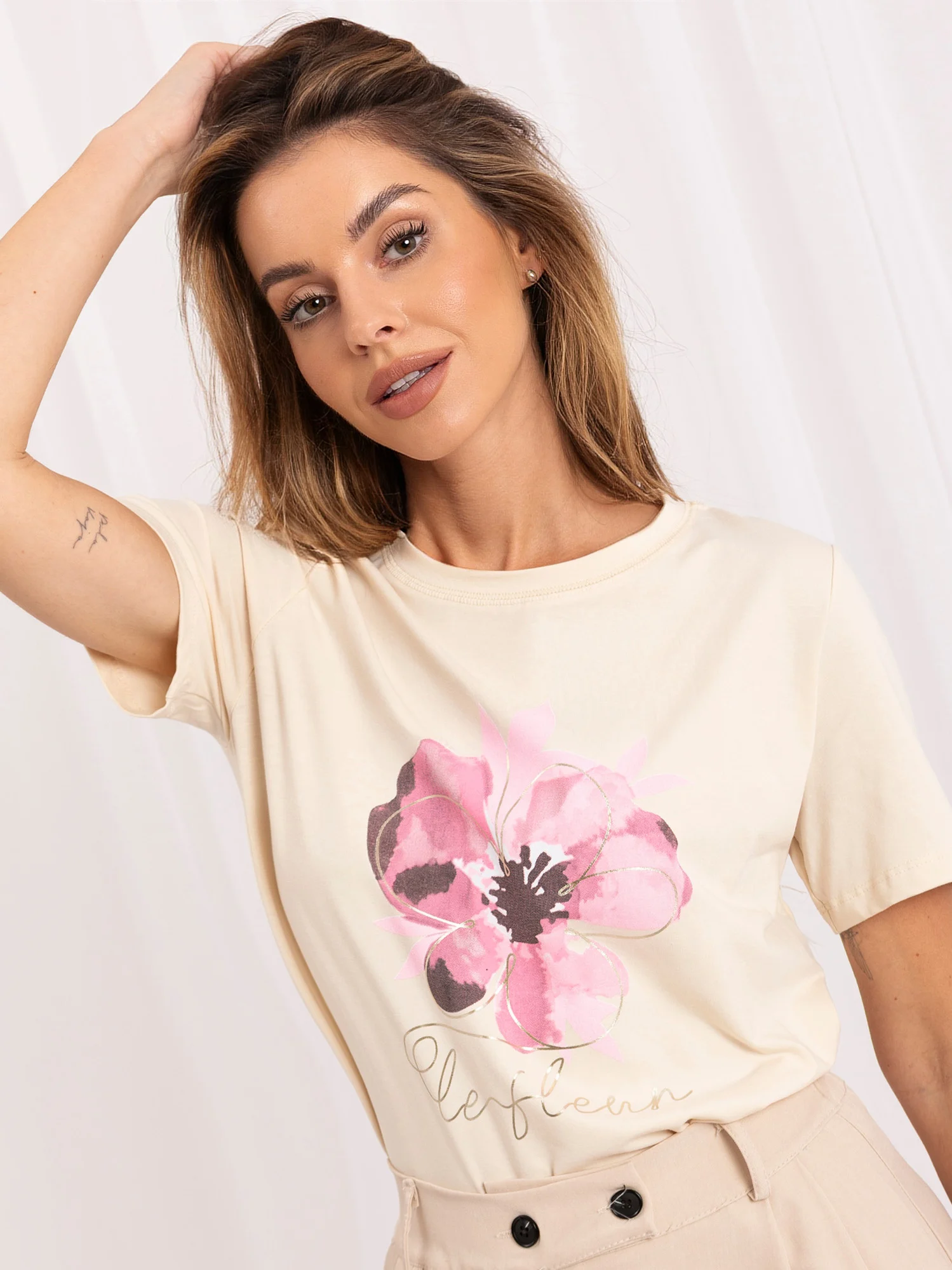 Tricou Dama Mini, Floral, RUE PARIS, Bej Casual - imagine 5