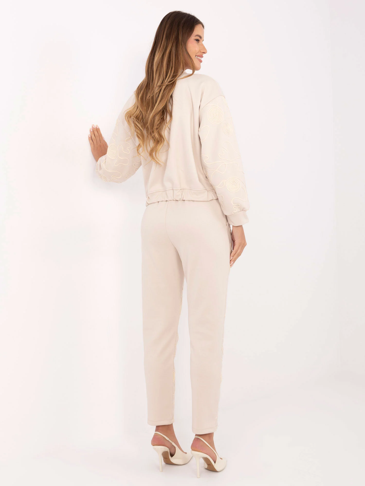 Compleu Dama Maneca lunga, Conica, MODA ITALY, Bej Casual - imagine 5