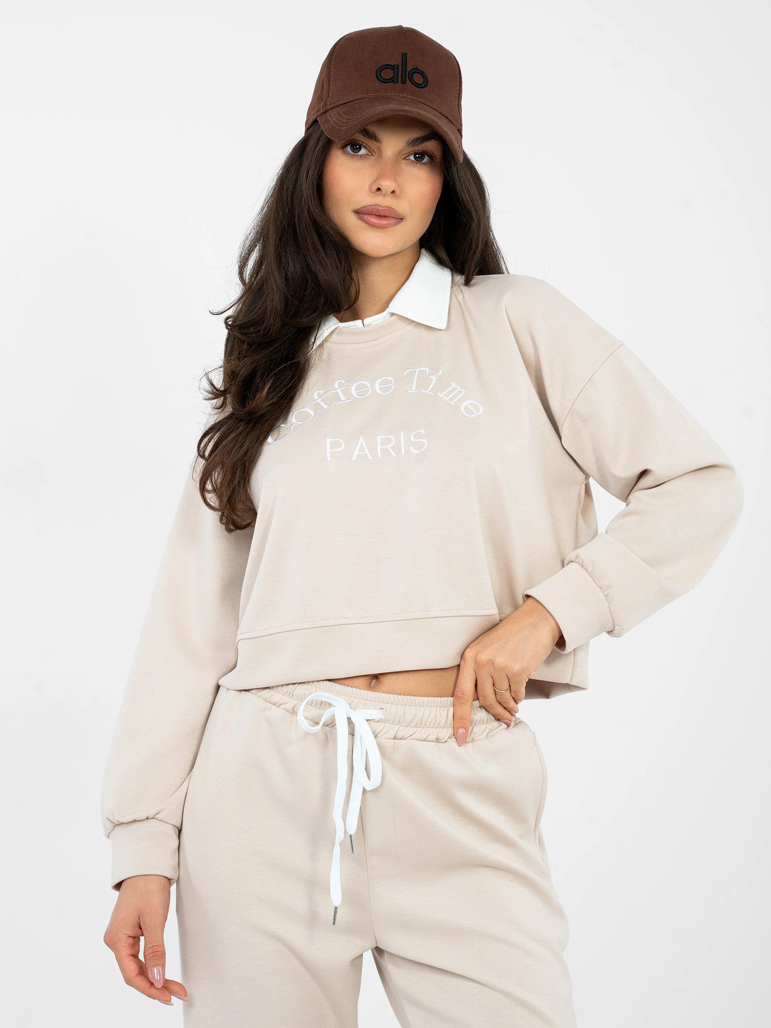 Compleu Dama Maneca lunga, Imprimat, ITALY MODA, Bej Casual - Image 6