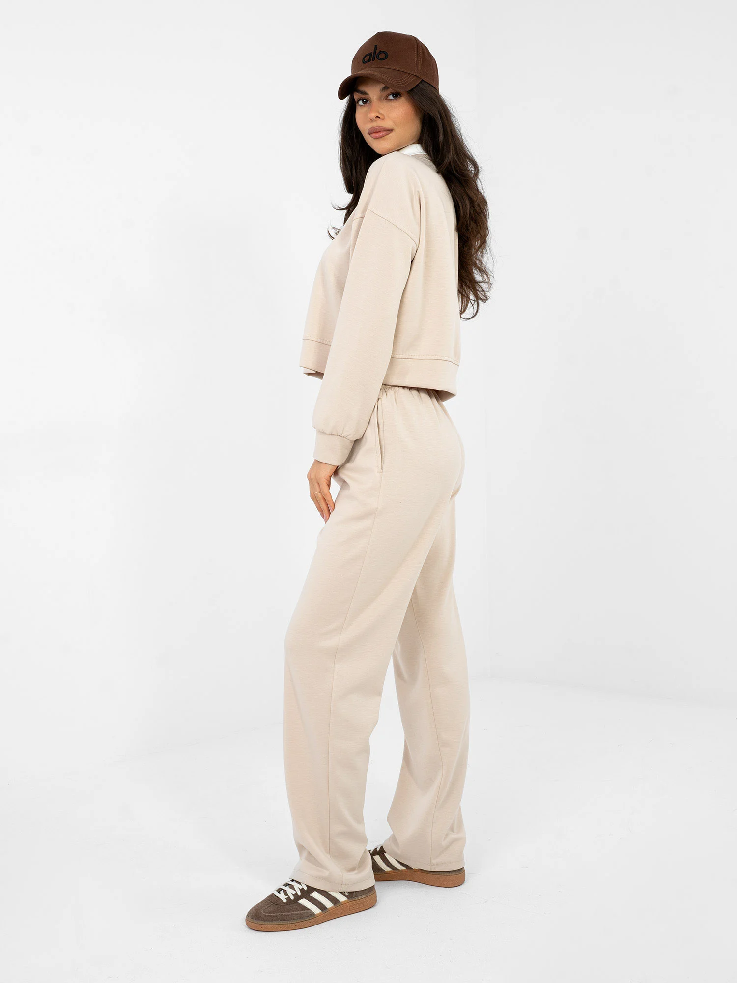 Compleu Dama Maneca lunga, Imprimat, ITALY MODA, Bej Casual - Image 3