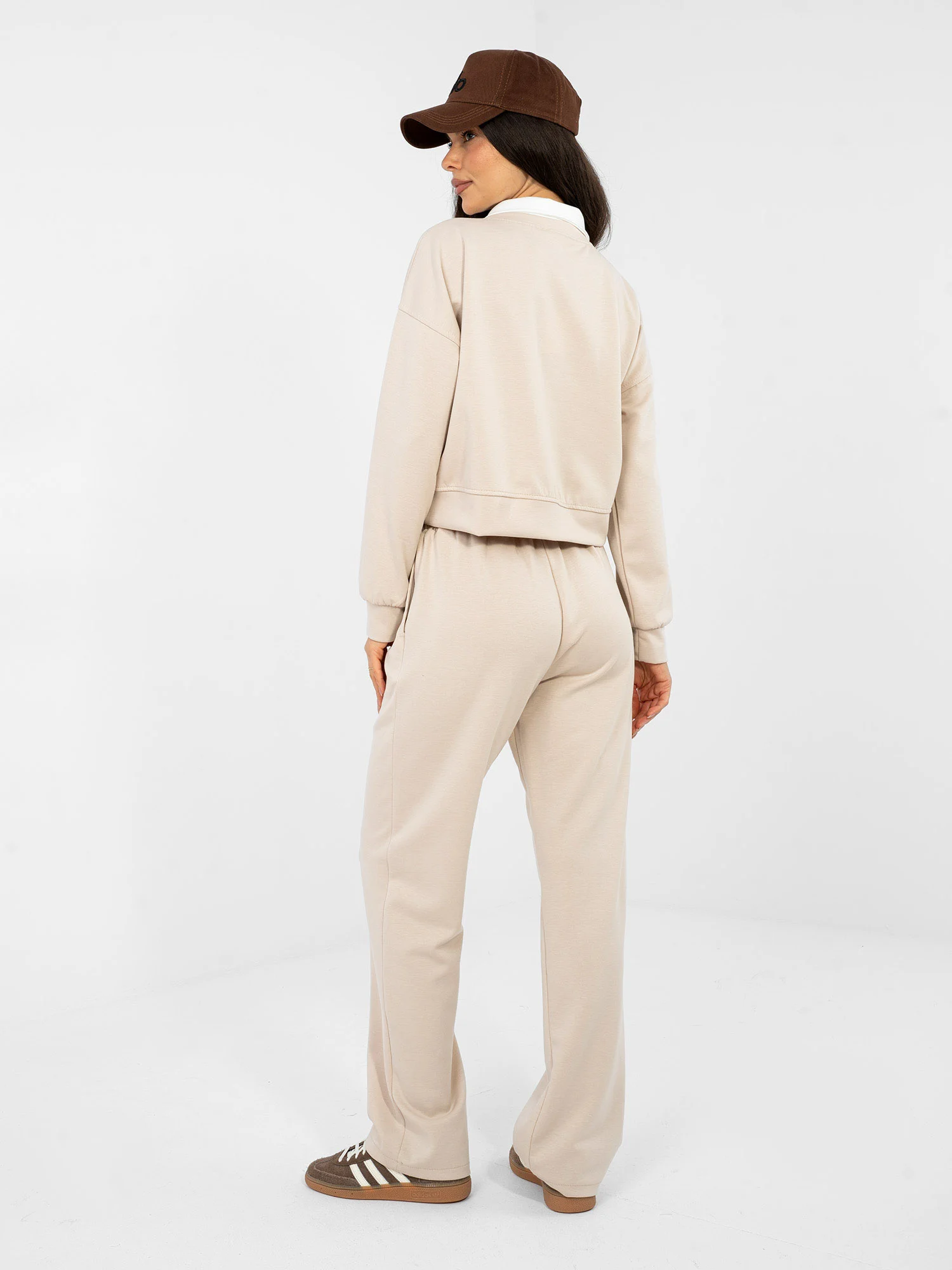 Compleu Dama Maneca lunga, Imprimat, ITALY MODA, Bej Casual - Image 2