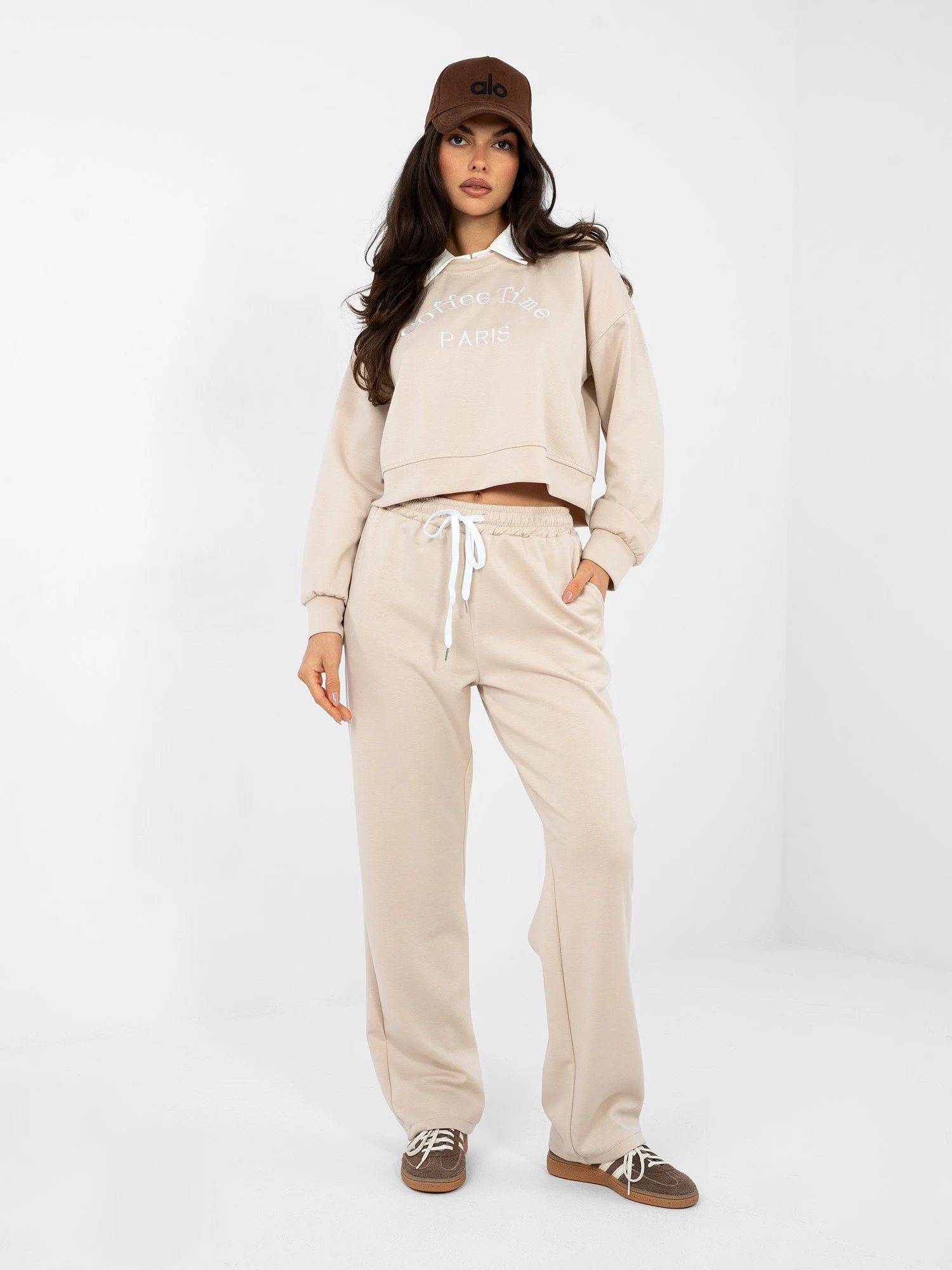 Compleu Dama Maneca lunga, Imprimat, ITALY MODA, Bej Casual - Image 5