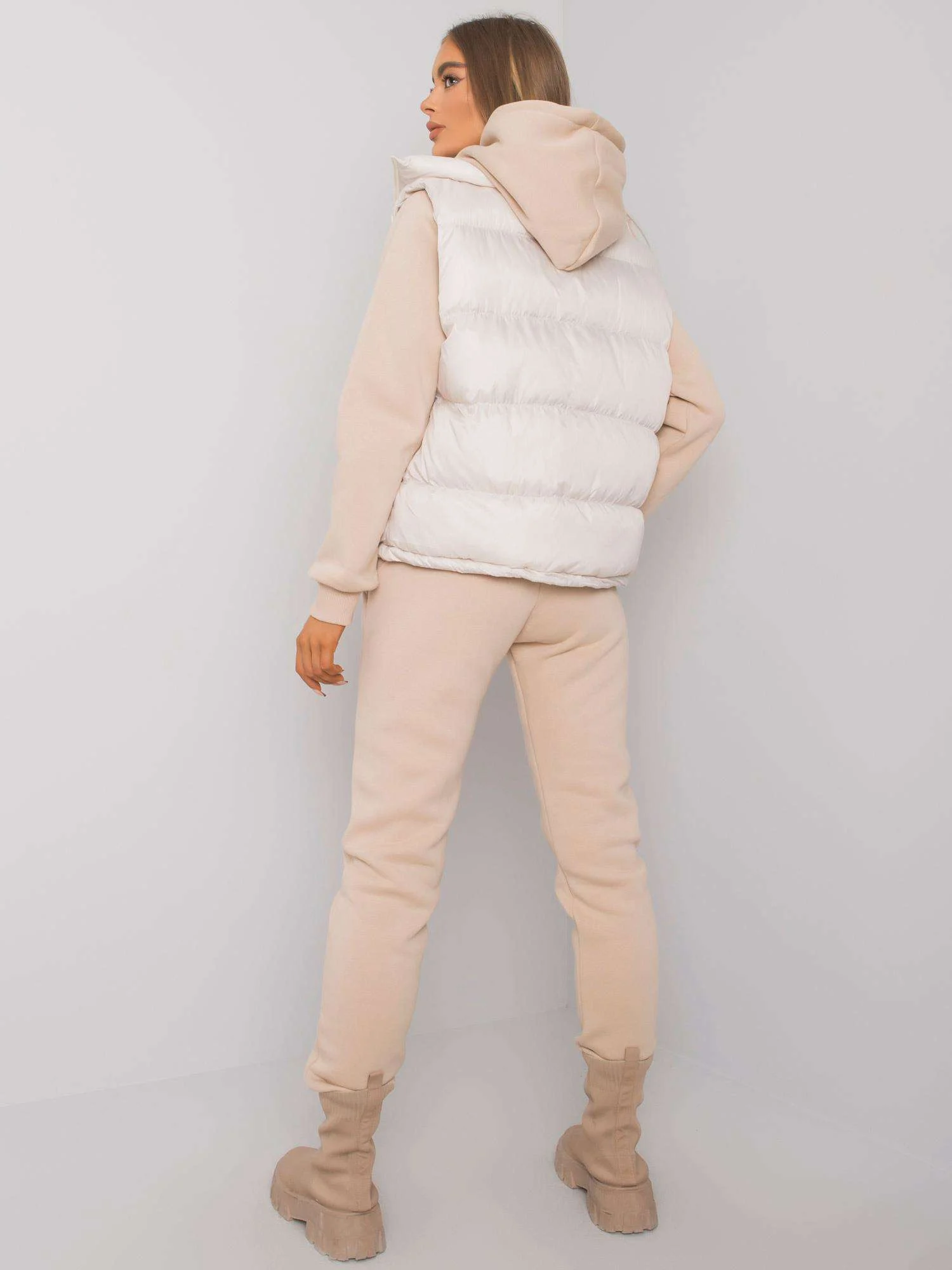 Compleu Dama Maneca lunga, Decolteu cu gluga, ex moda, Bej - imagine 5