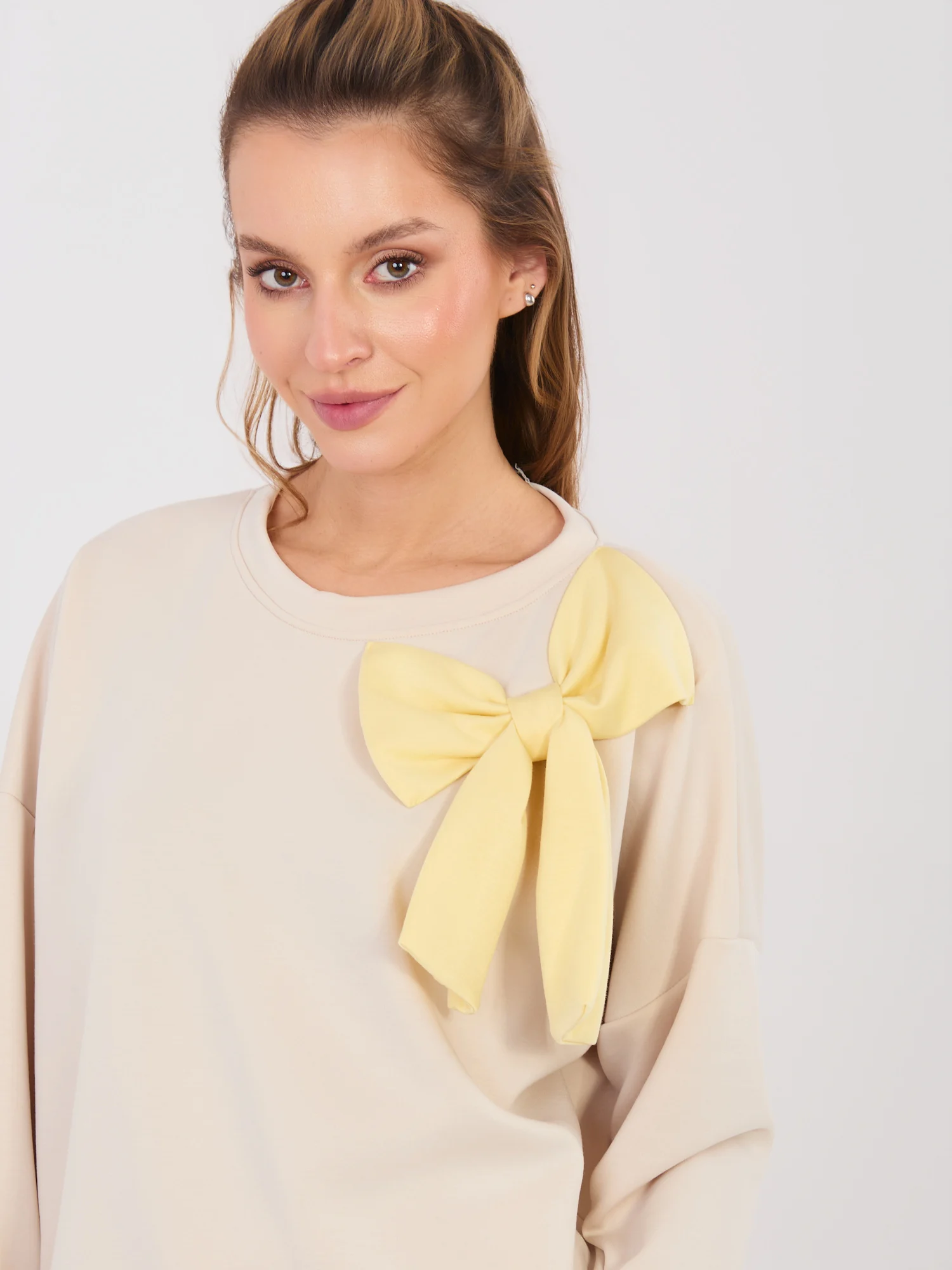 Compleu Dama Maneca lunga, Larga, RUE PARIS, Bej Casual - imagine 4