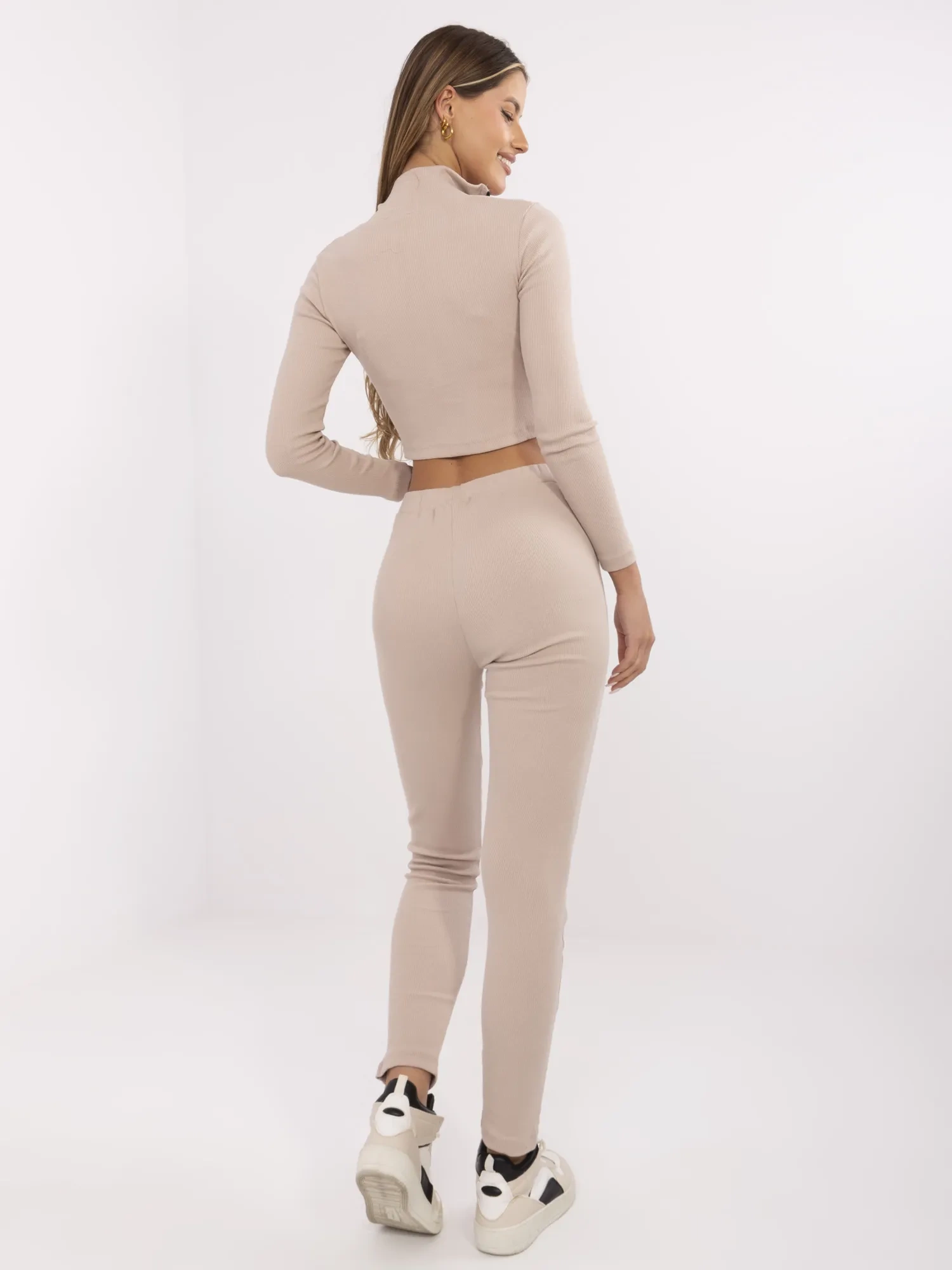 Compleu Dama Maneca lunga, Dungi, RUE PARIS, Bej Casual - imagine 4