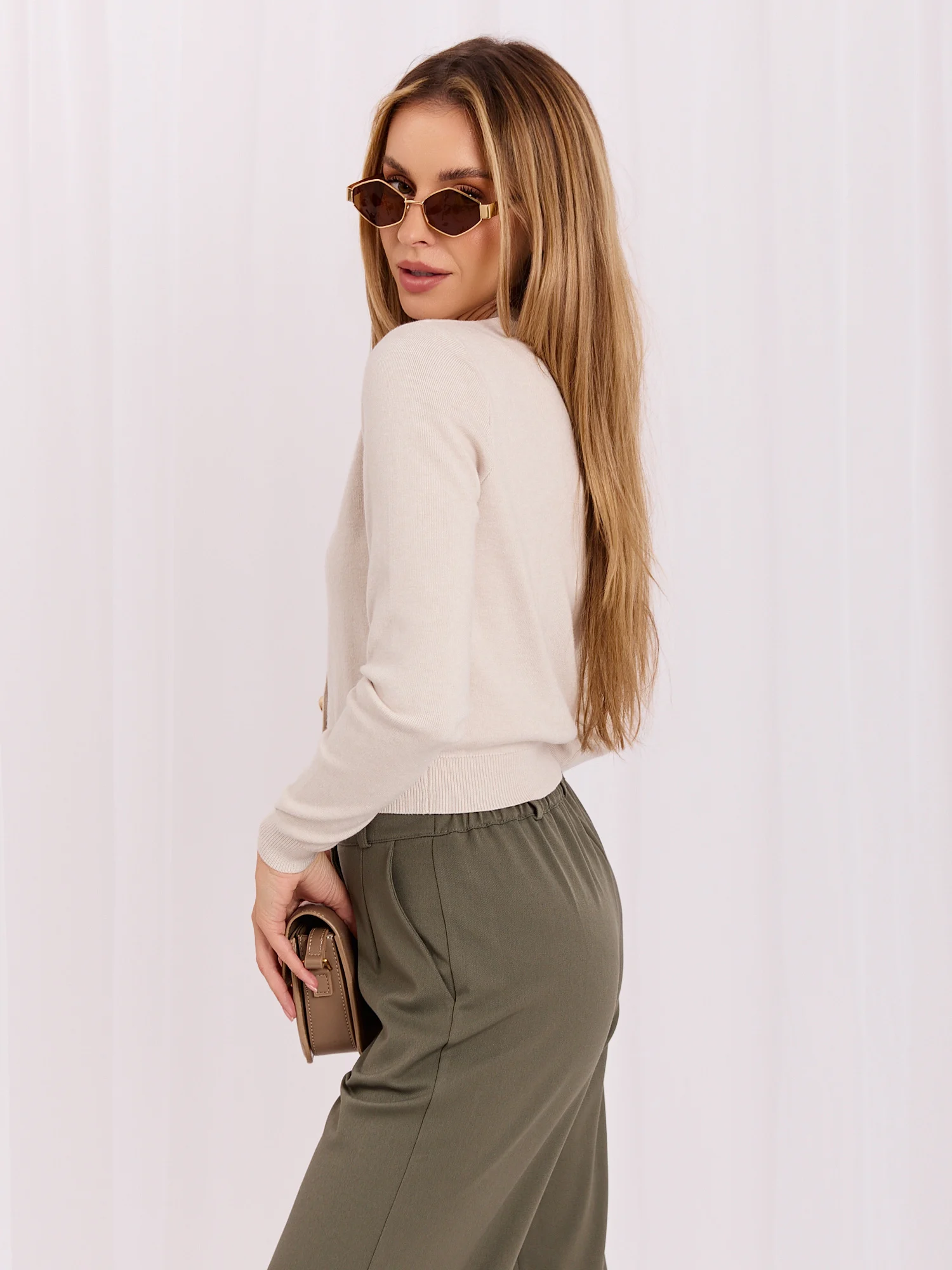 Pulover Dama Mini, Elegant, ITALY MODA, Bej Eleganta Office - imagine 3