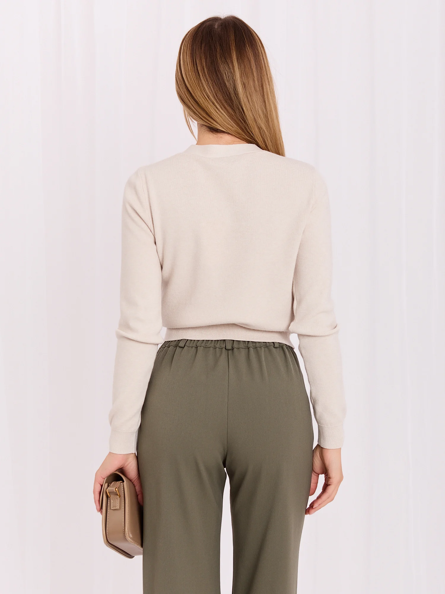 Pulover Dama Mini, Elegant, ITALY MODA, Bej Eleganta Office - imagine 2