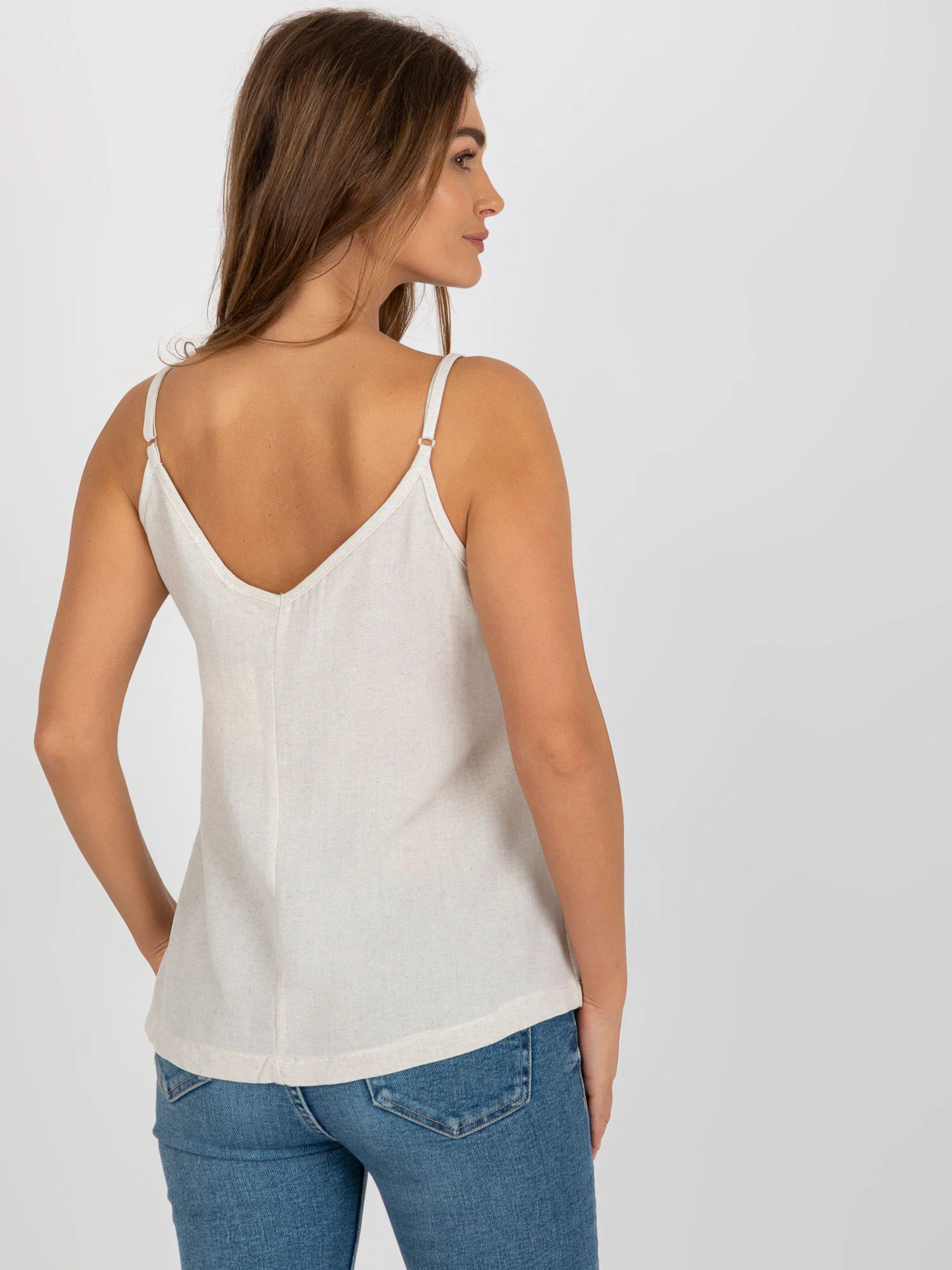 Top Dama Decolteu in V, Cu bretele, Och Bella, Bej Casual - imagine 3