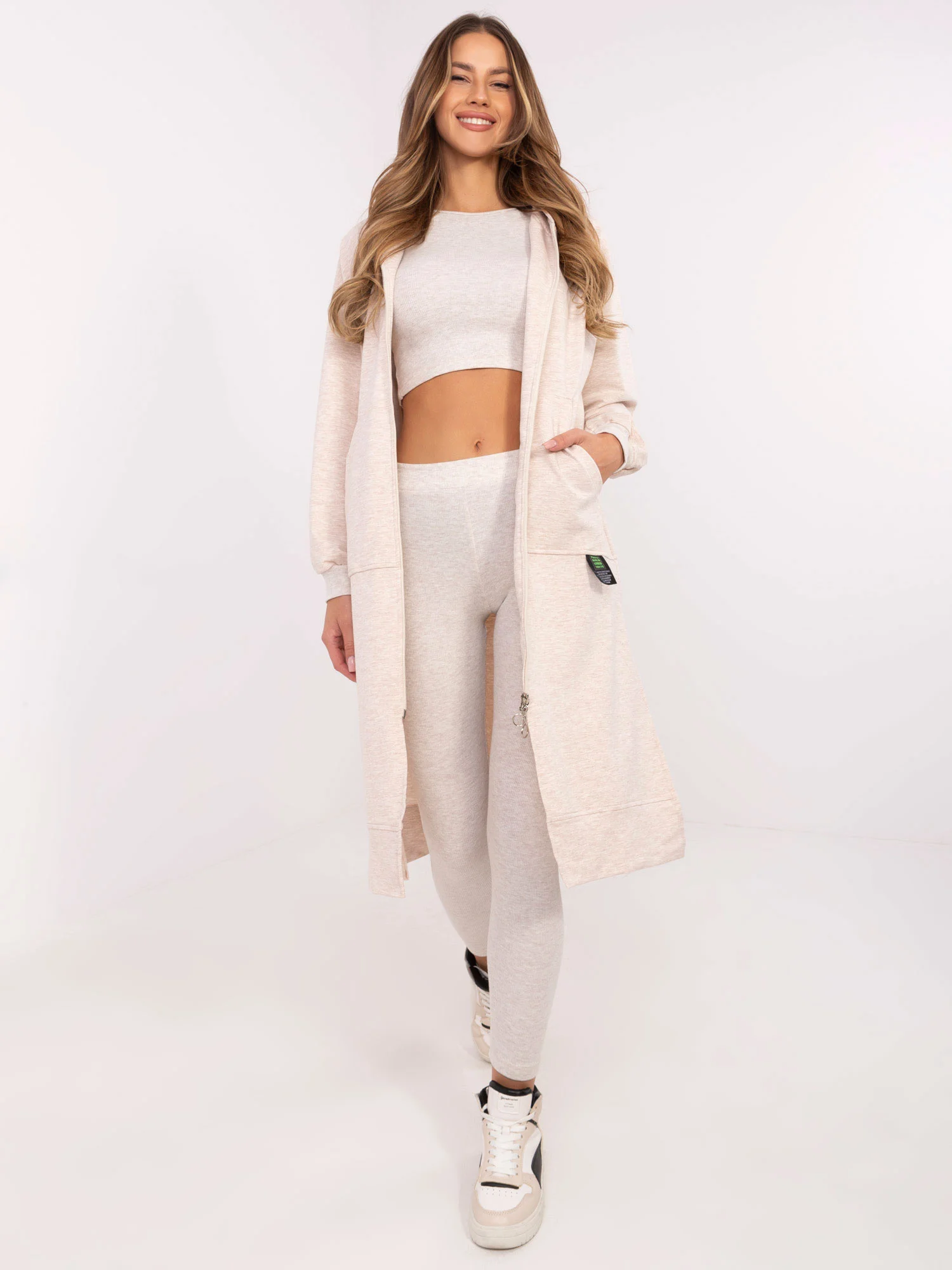 Compleu Dama Maneca lunga, Dungi, My Red Lips, Bej Casual - imagine 5