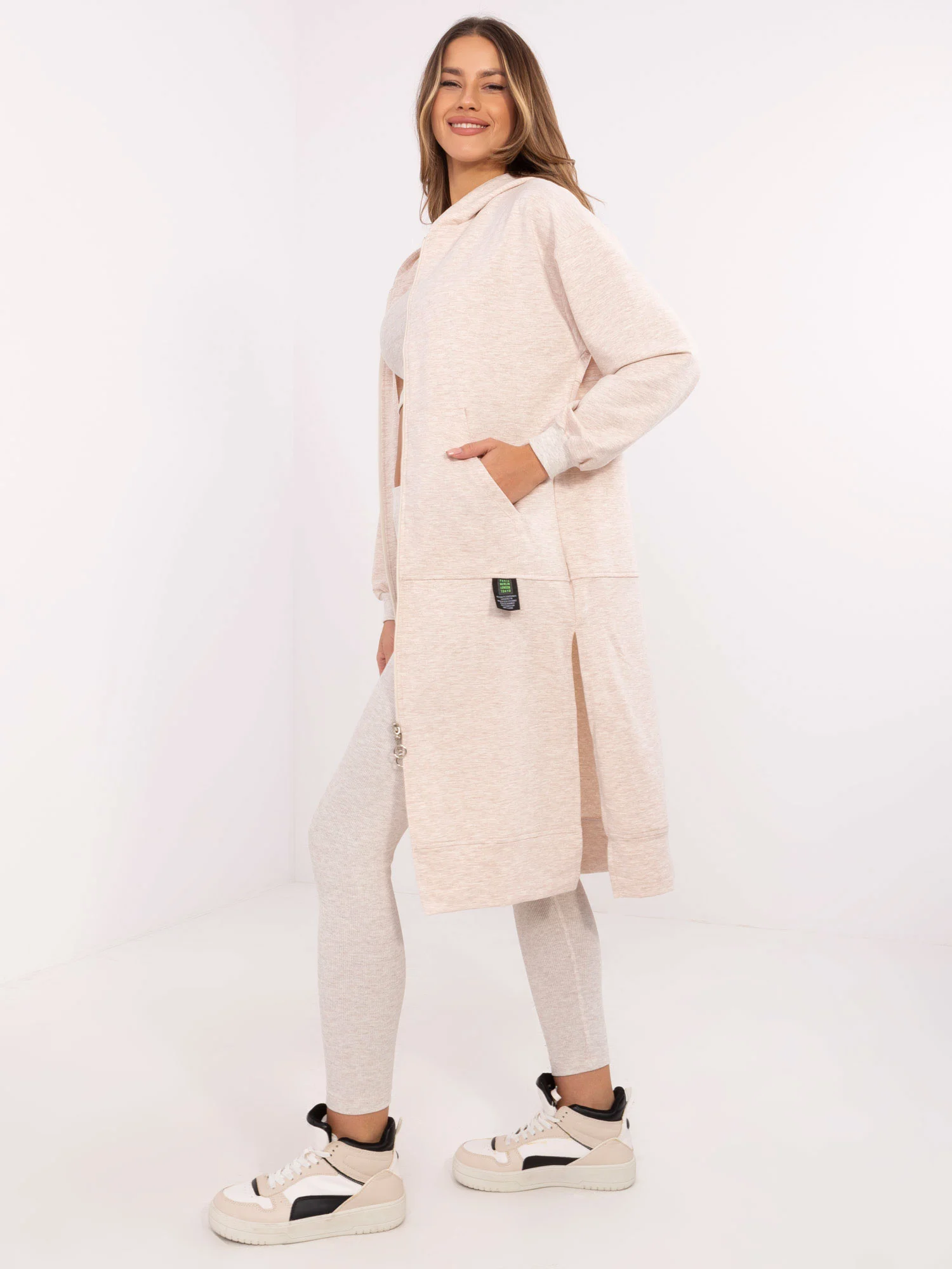 Compleu Dama Maneca lunga, Dungi, My Red Lips, Bej Casual - imagine 2
