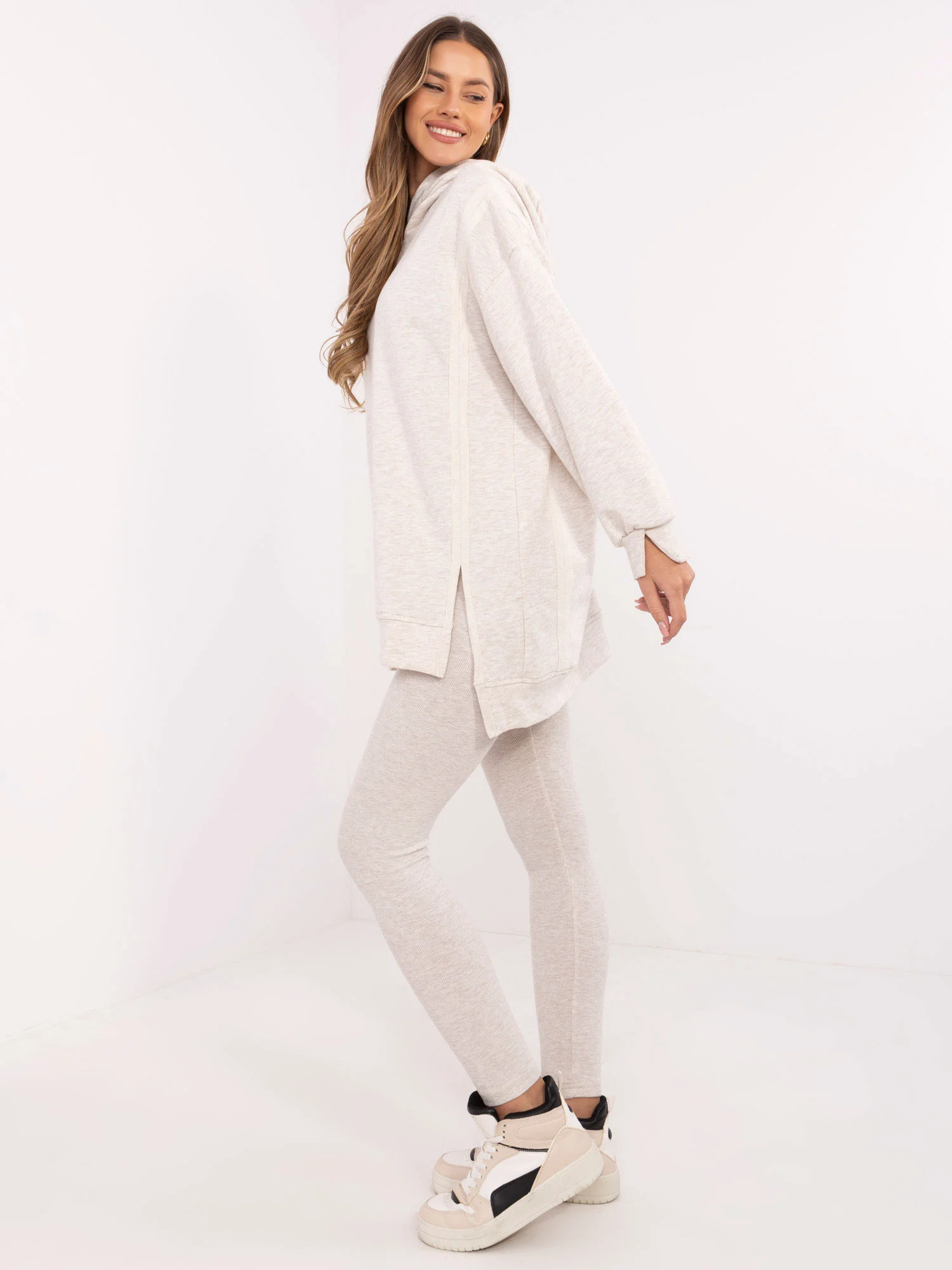 Compleu Dama Maneca lunga, Dungi, My Red Lips, Bej Casual - imagine 5