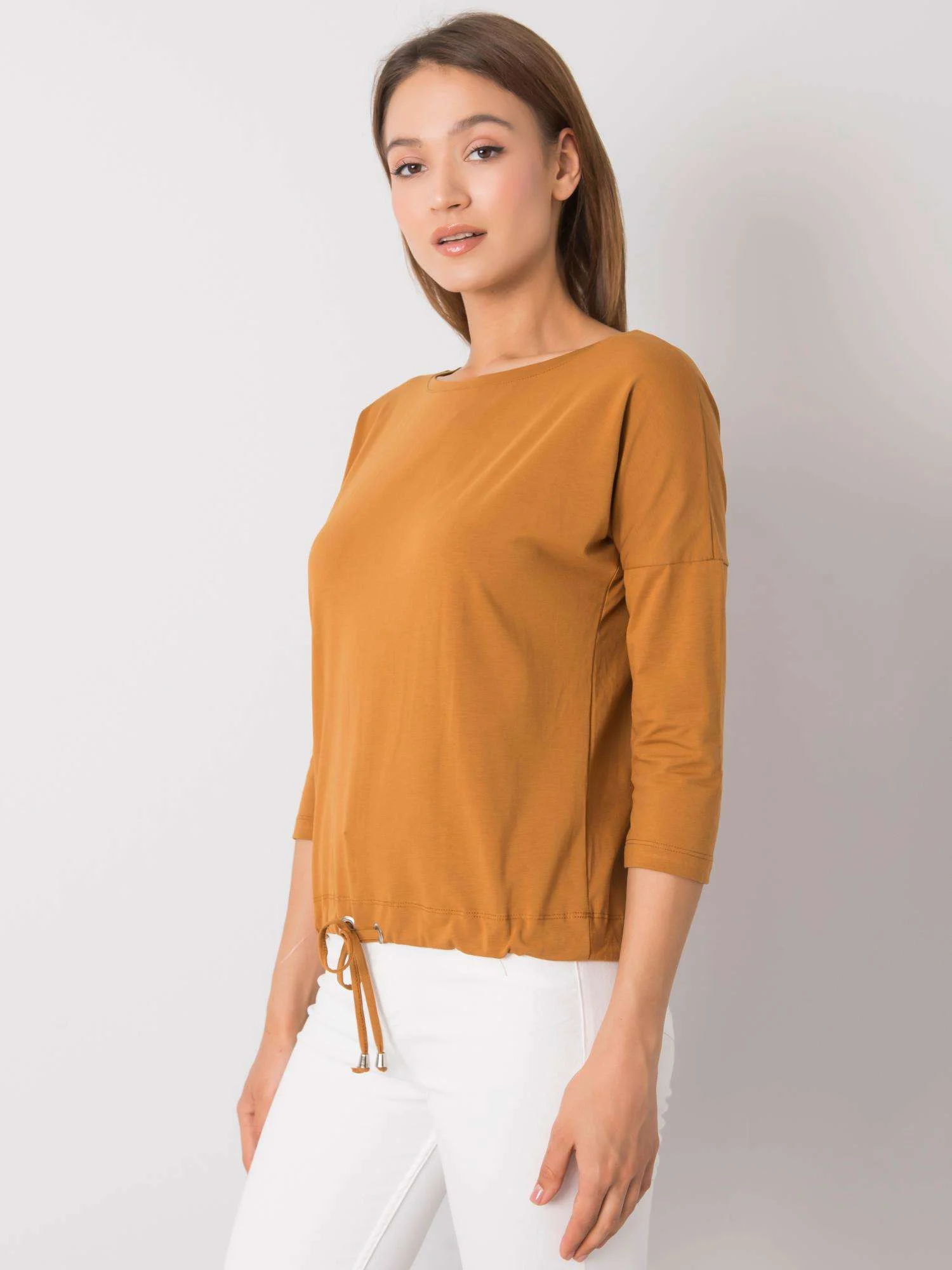 Bluza Dama Maneca 3/4, Decolteu barcuta, BASIC FEEL GOOD, Maro Casual - imagine 4