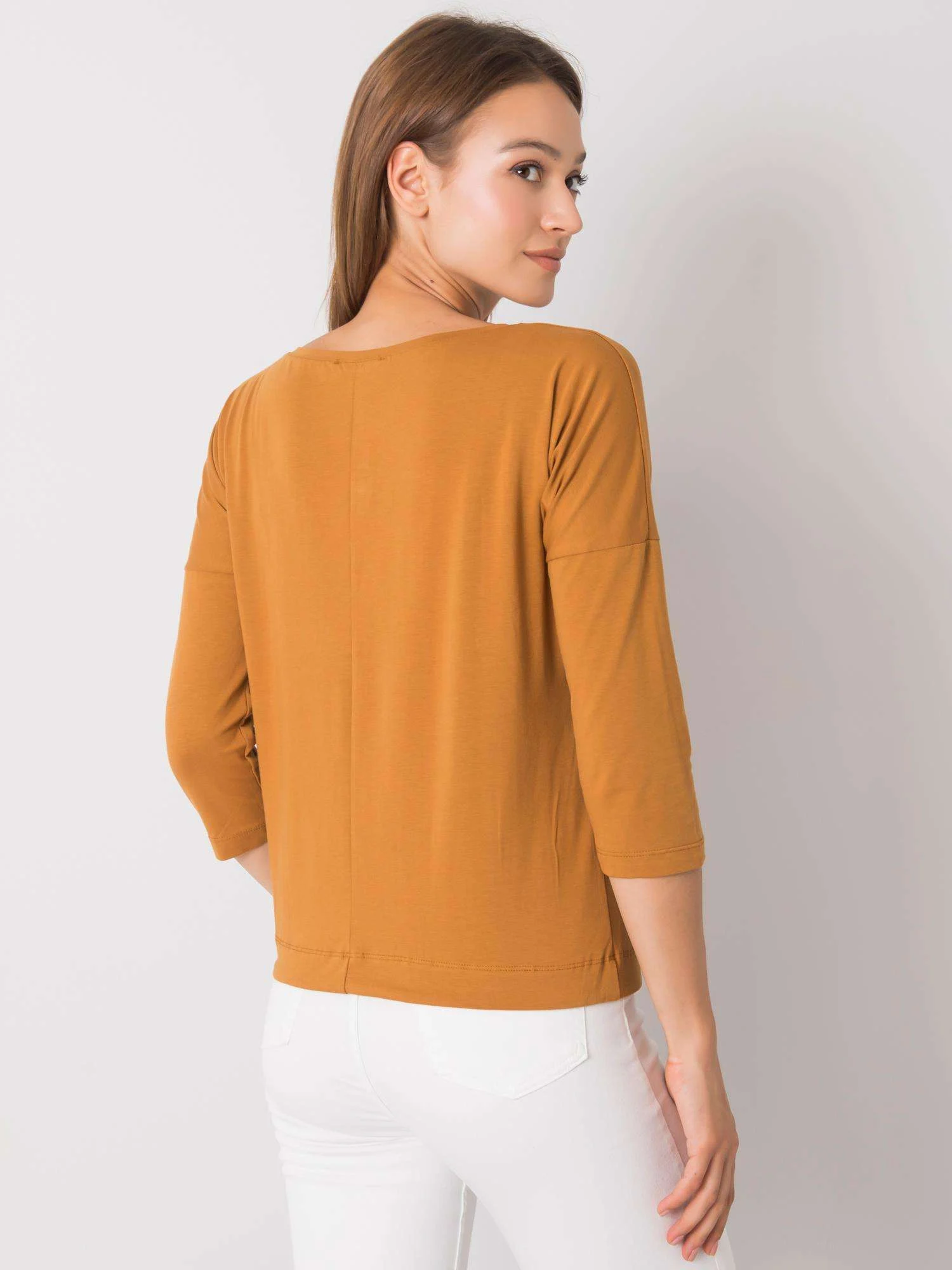 Bluza Dama Maneca 3/4, Decolteu barcuta, BASIC FEEL GOOD, Maro Casual - imagine 3