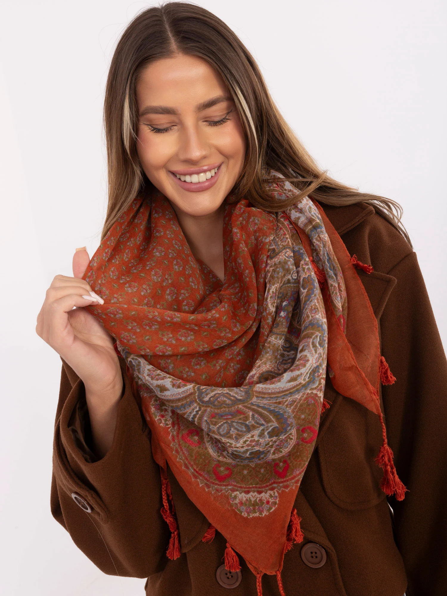 Bandana Dama Imprimat, Viscoza, Fashion Hunters, Maro - imagine 3