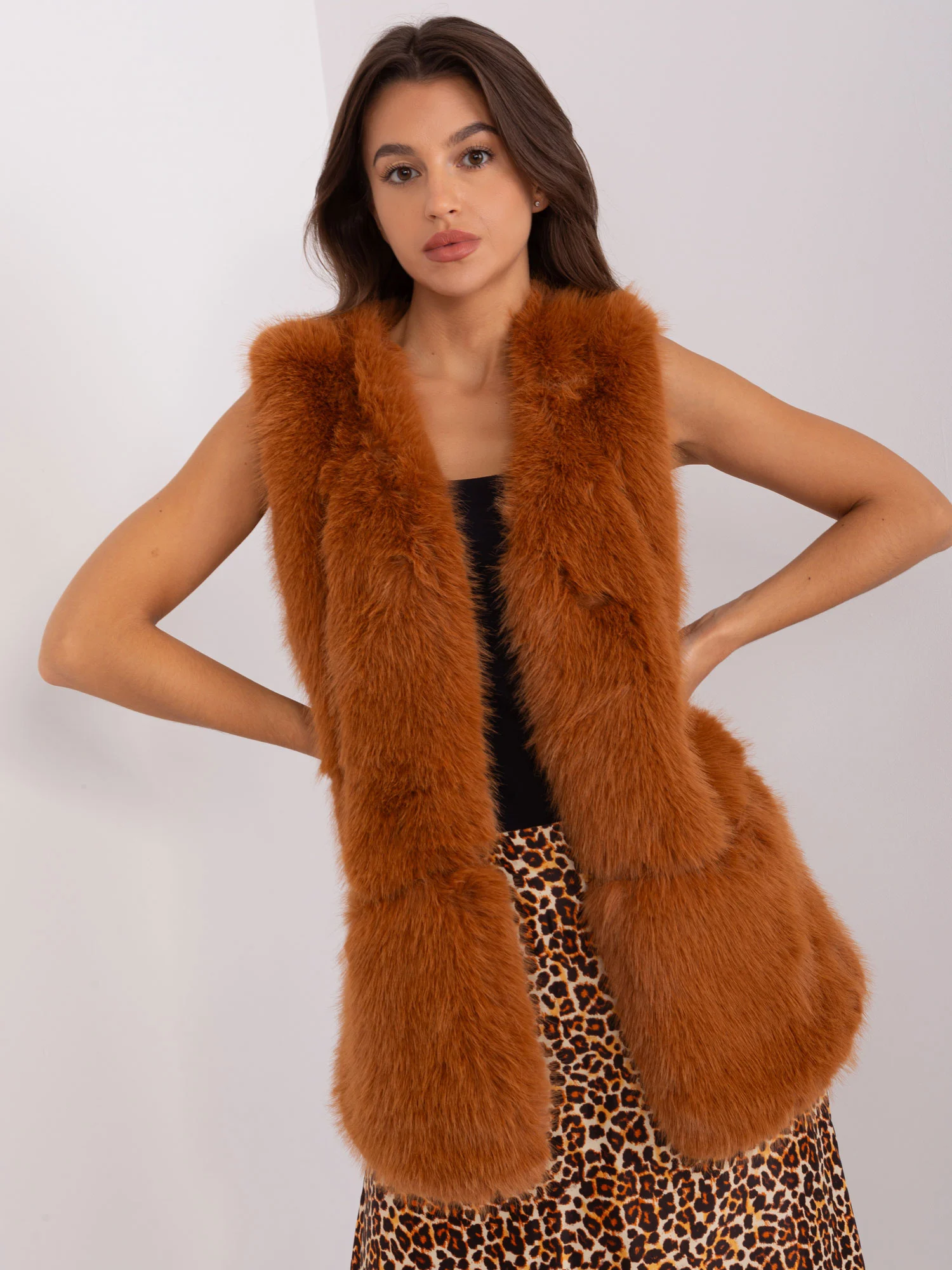 Vesta Dama Fara maneci, Guler inalt, Wool Fashion Italia, Maro de Vara Marimi Mari - imagine 2