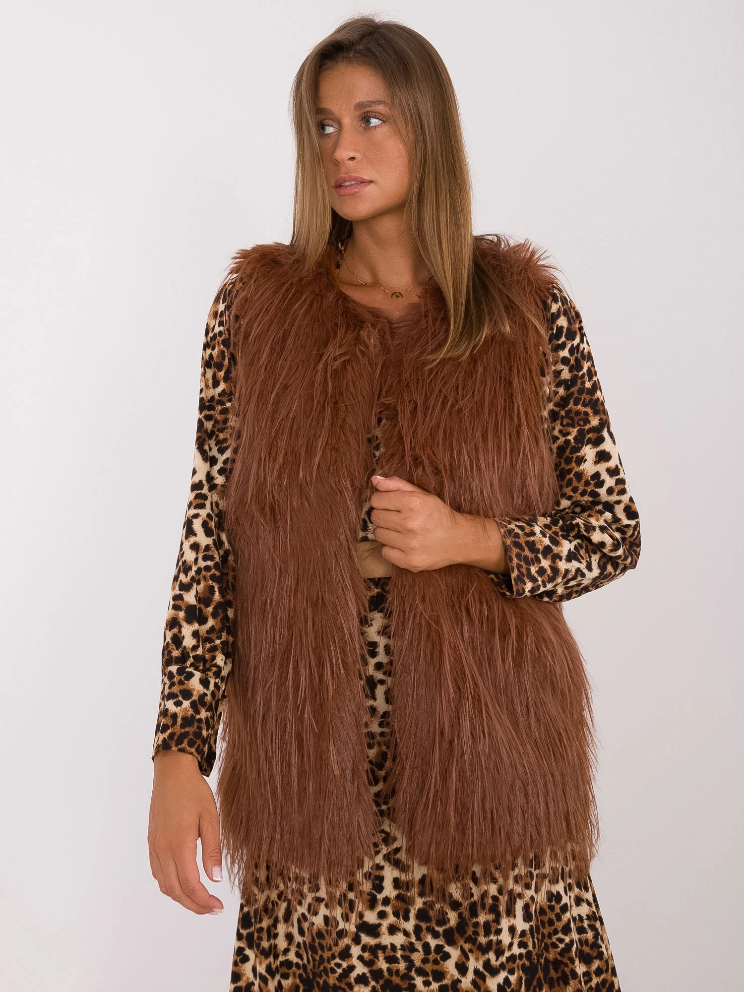 Vesta Dama Fara maneci, Guler inalt, Wool Fashion Italia, Maro de Vara - imagine 4