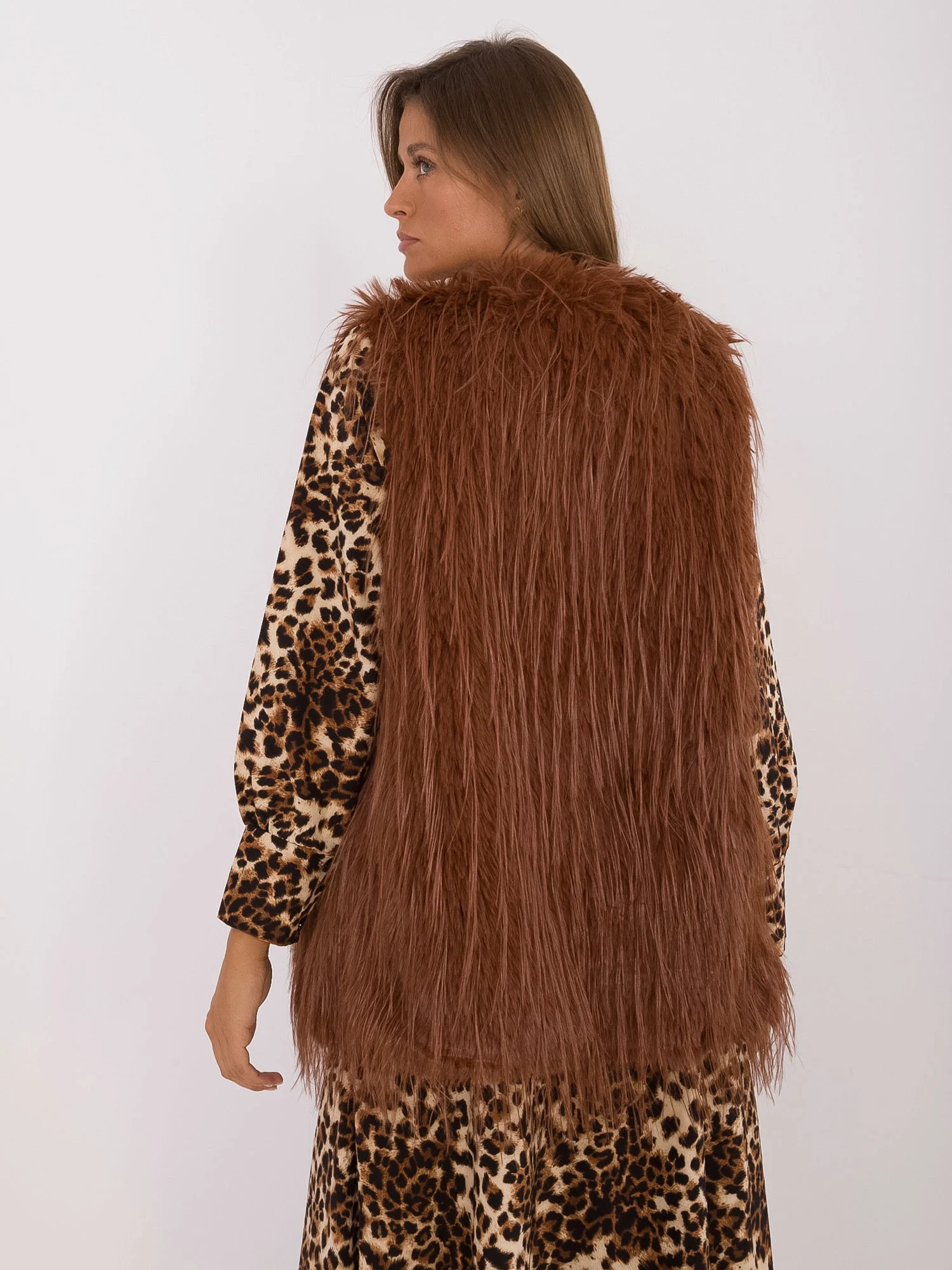 Vesta Dama Fara maneci, Guler inalt, Wool Fashion Italia, Maro de Vara - imagine 3