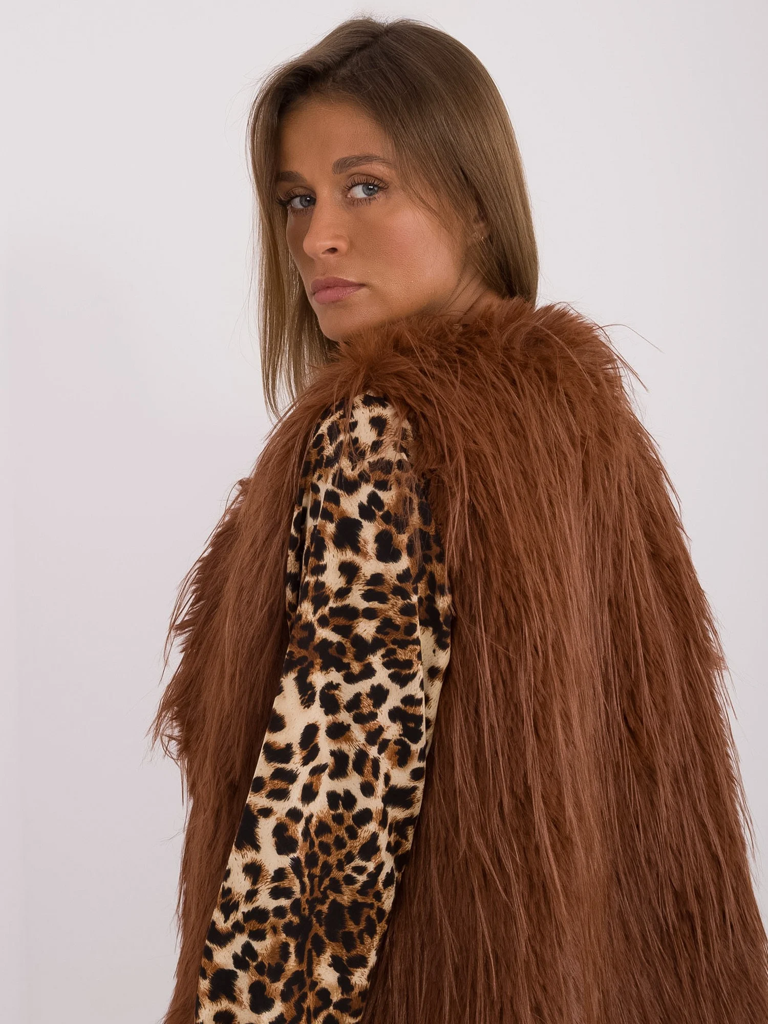 Vesta Dama Fara maneci, Guler inalt, Wool Fashion Italia, Maro de Vara - imagine 5
